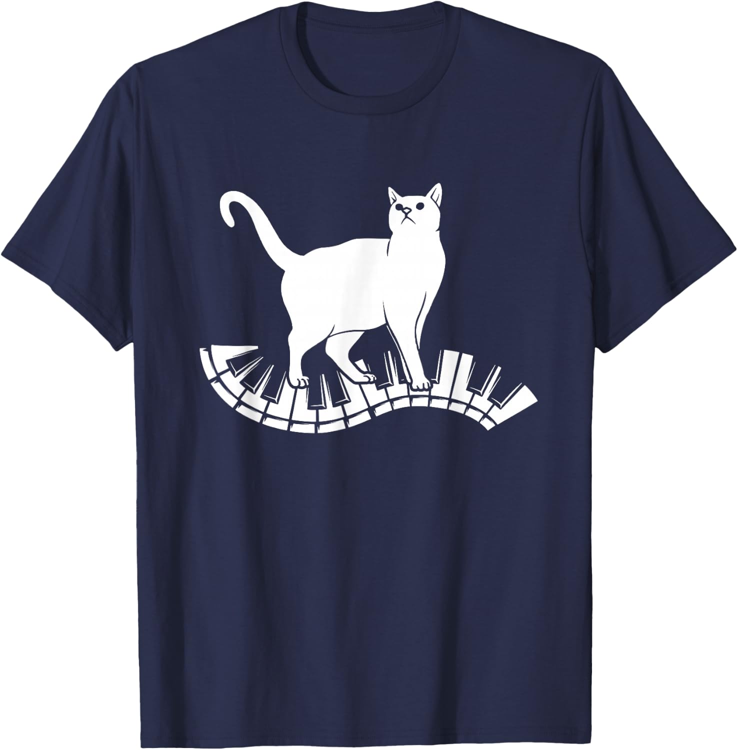 Funny Piano Music Cat Design Men Women Kids Cat Piano Lovers Small T-Shirt - T-Shirt | Navy