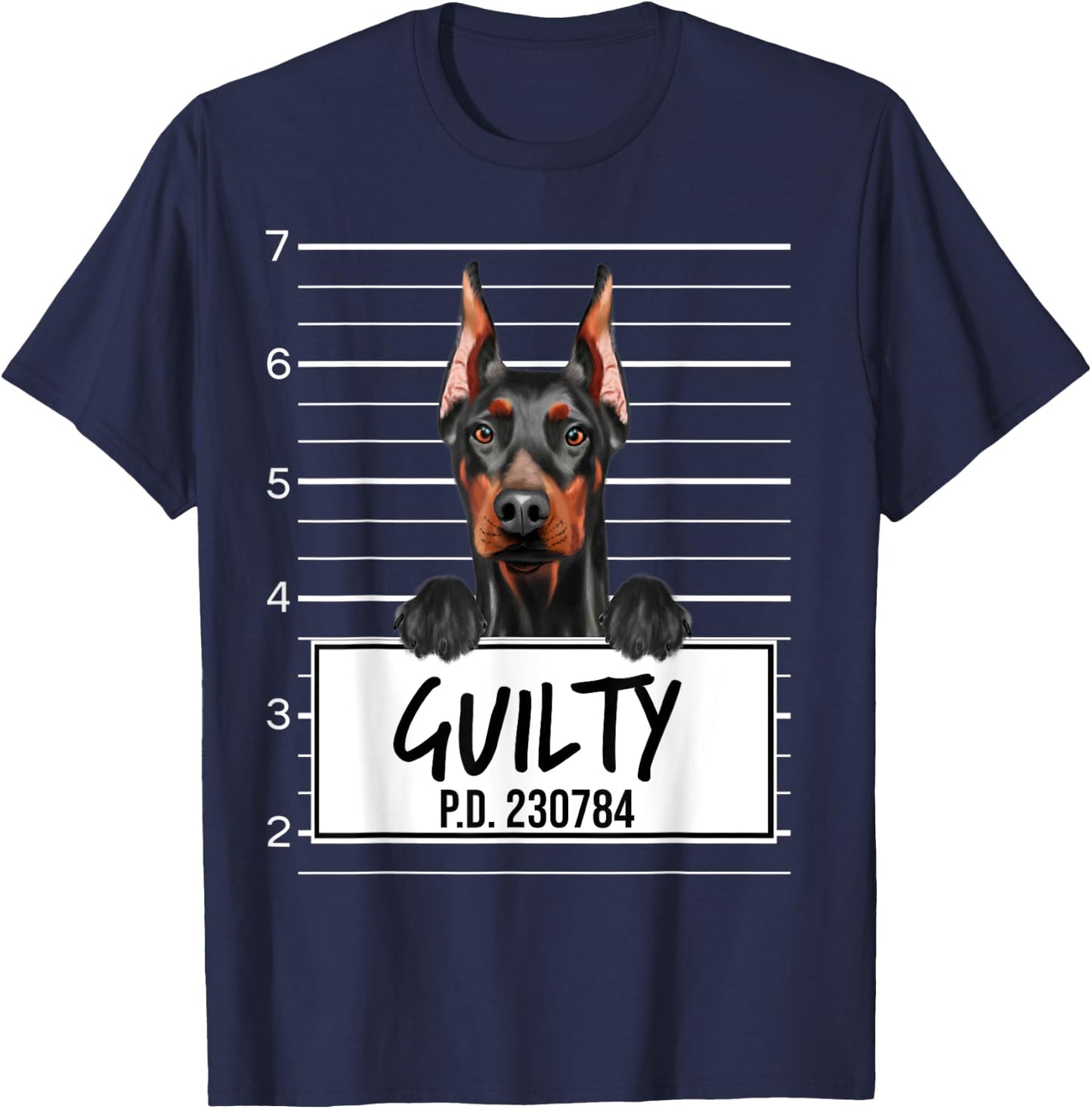 Funny Doberman Pinscher Mugshot Guilty Dog T-Shirt - T-Shirt | Navy