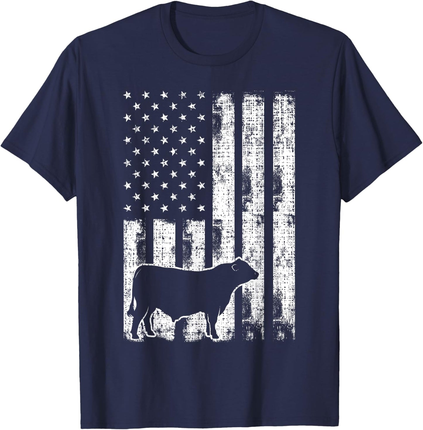 Vintage American Flag - USA Cow Black Angus Rancher T-Shirt - T-Shirt | Navy