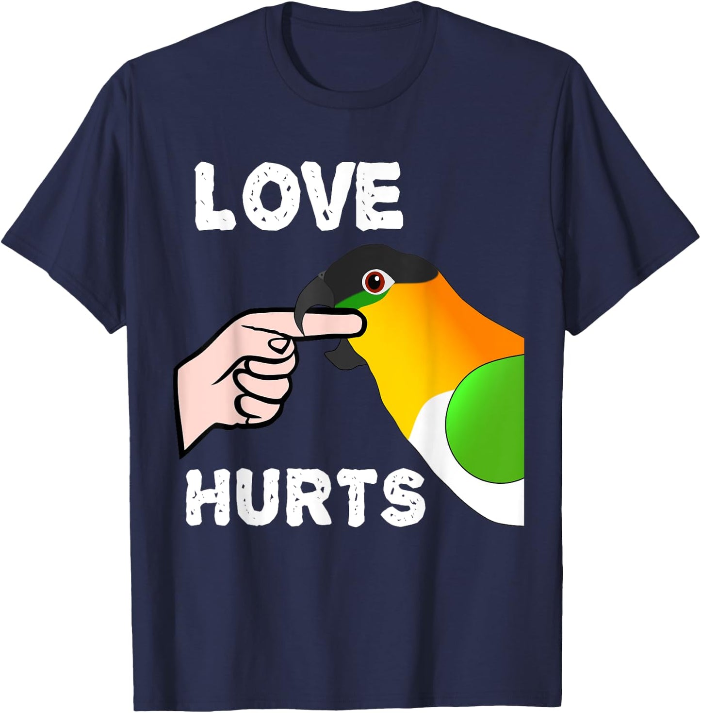 Black Headed Caique Parrot Love Hurts T-Shirt - T-Shirt | Navy