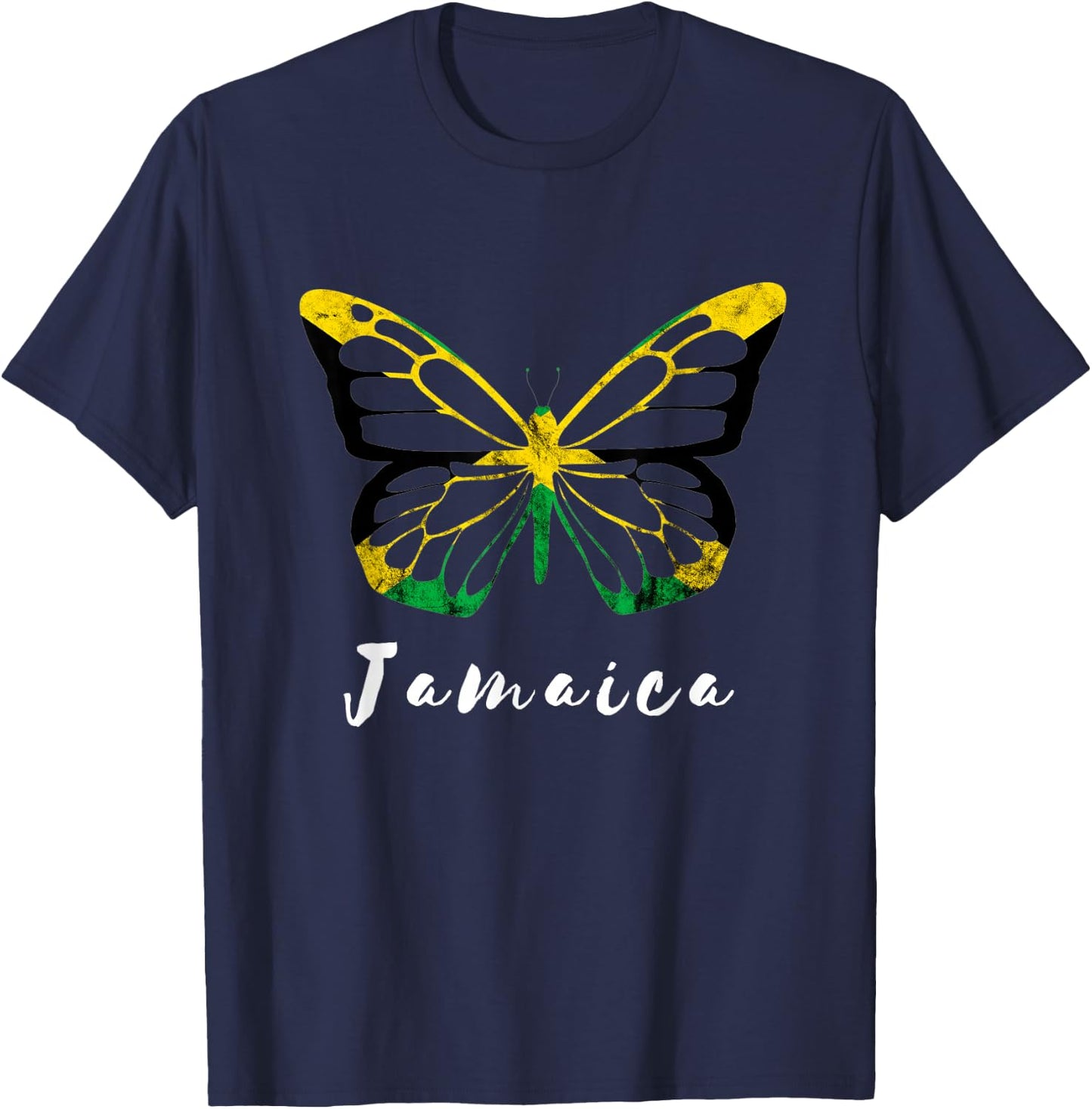 Jamaica Pride Jamaican Butterfly Heroic Roots Freedom T-Shirt - T-Shirt | Navy