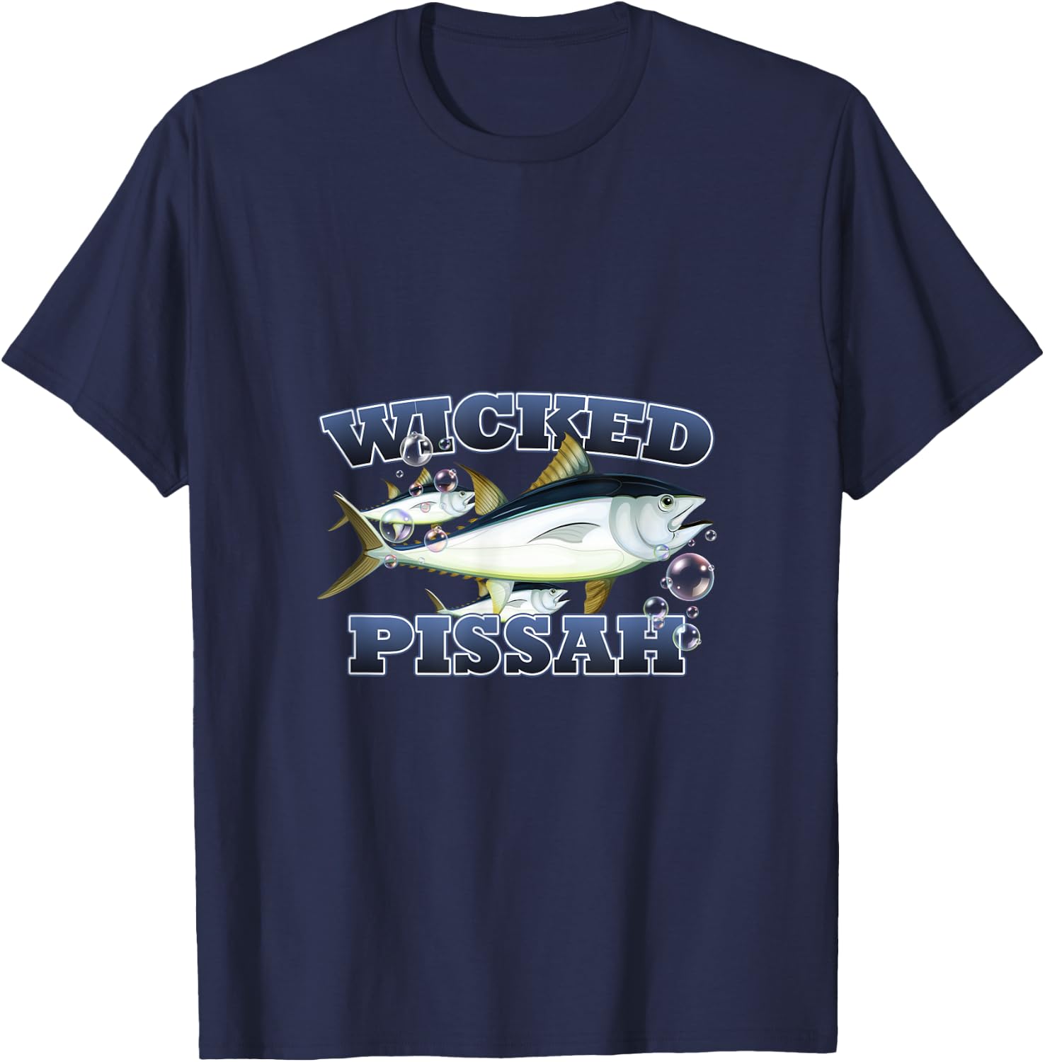 Wicked Pissah Bluefin Tuna Fish Illustration Fishing T-Shirt - T-Shirt | Navy