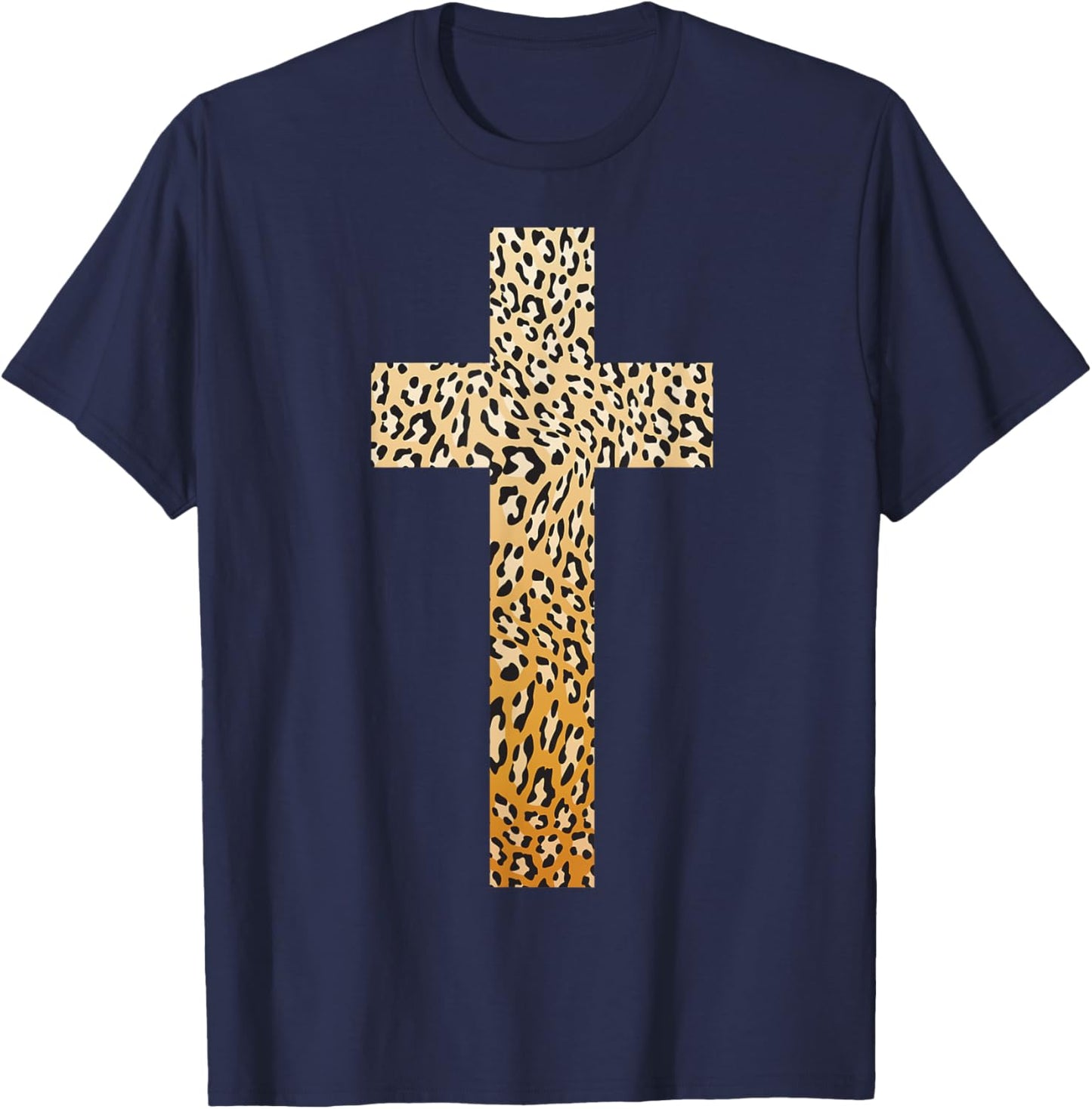 Cute Leopard Print Christian Cross | Funny Panther Love Gift T-Shirt - T-Shirt | Navy