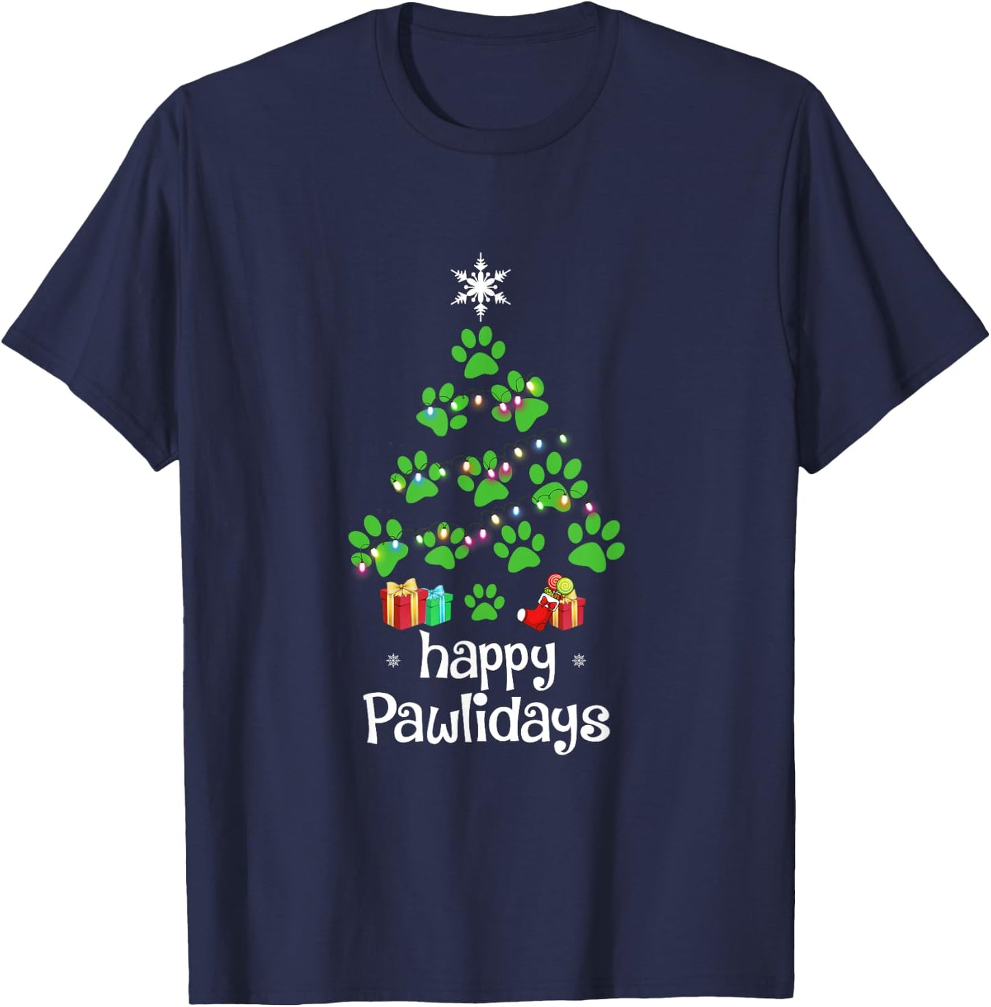 Happy Pawlidays Christmas Funny Paws T-Shirt - T-Shirt | Navy