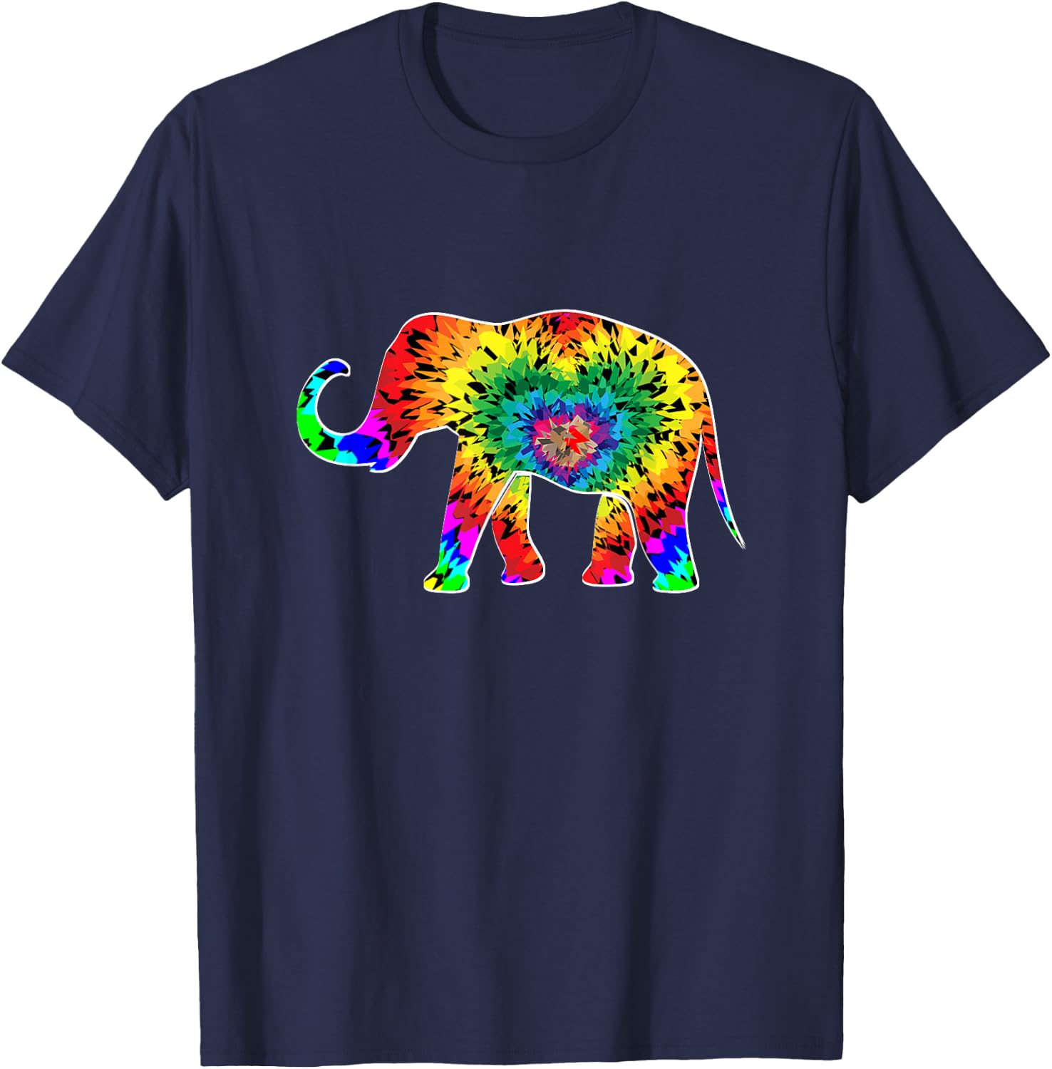 Tie Dye Elephant Hippie 70s Vintage Elephant Lover T-Shirt - T-Shirt | Navy