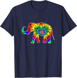 Tie Dye Elephant Hippie 70s Vintage Elephant Lover T-Shirt - T-Shirt | Navy