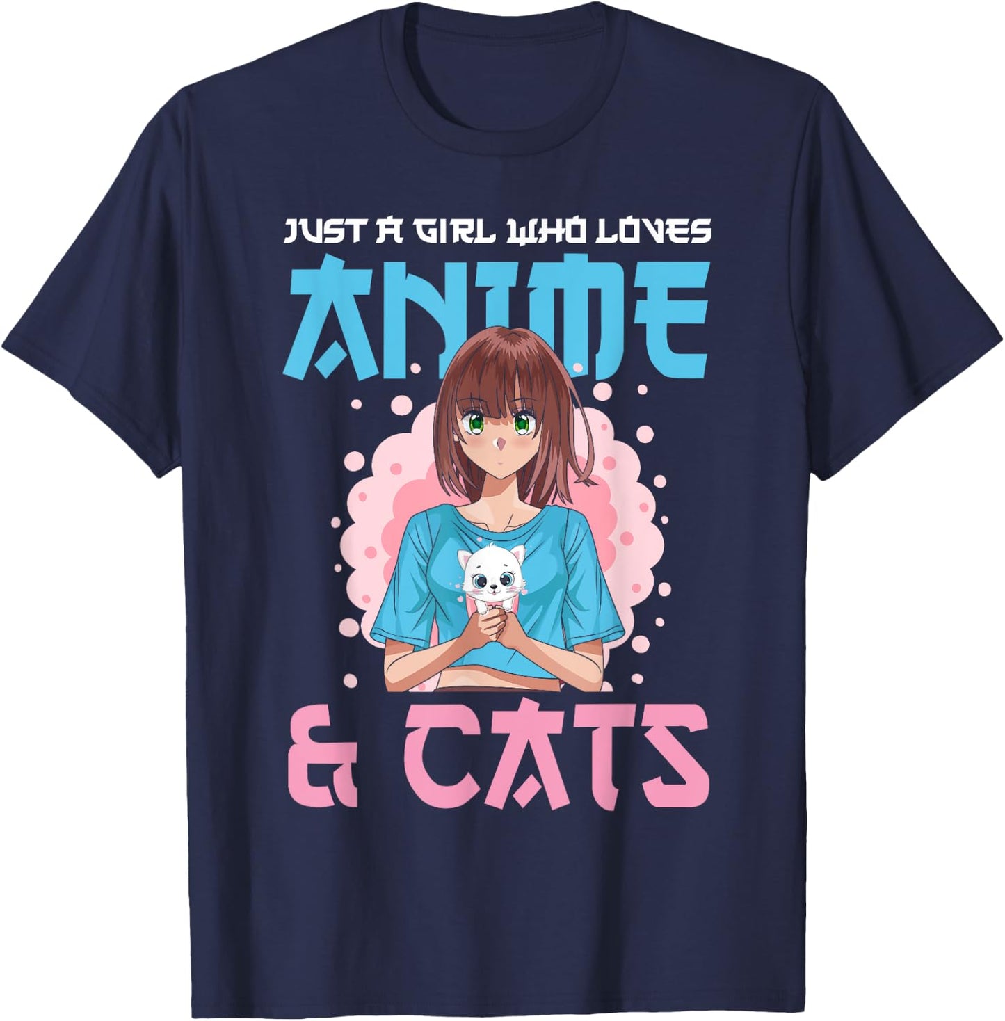 Just A Girl Who Loves Anime and Cats Cute Cat Lover Teens T-Shirt - T-Shirt | Navy