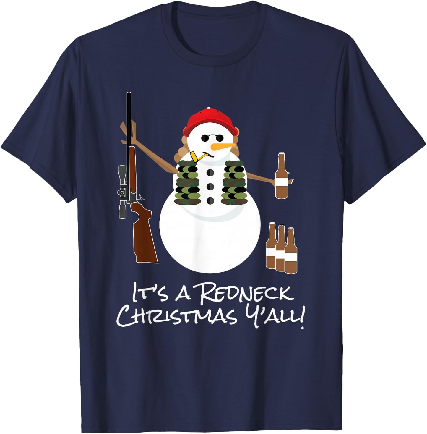 Funny Redneck Gift Snowman Beer Rifle T-Shirt - T-Shirt | Navy