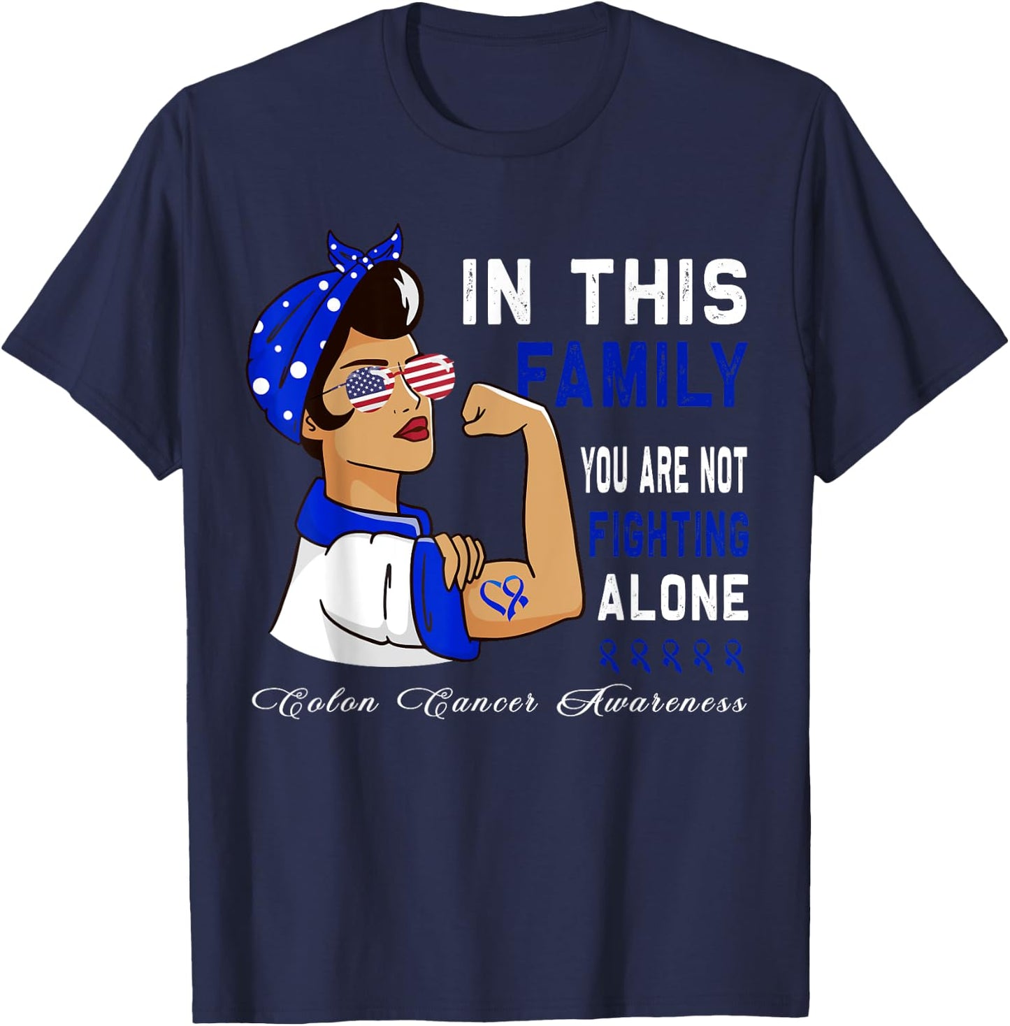 Blue Ribbon Fighter Family Women bandana Colon Cancer T-Shirt - T-Shirt | Navy