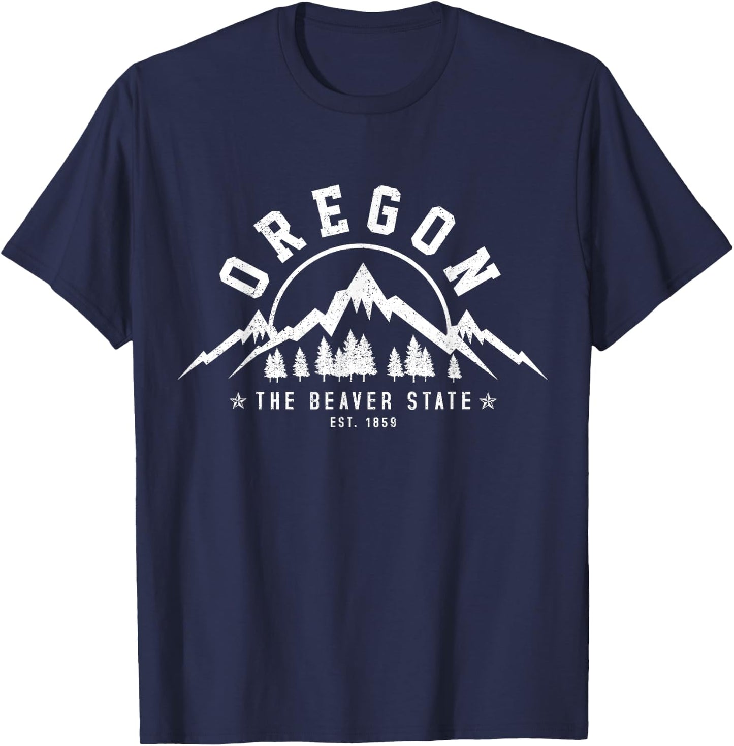 Oregon The Beaver State Est. 1859 Vintage Mountains Gift T-Shirt - T-Shirt | Navy