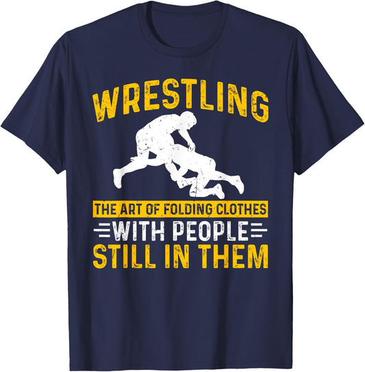 Funny Wrestling Art Of Folding Clothes With People In Them T-Shirt - T-Shirt | Navy