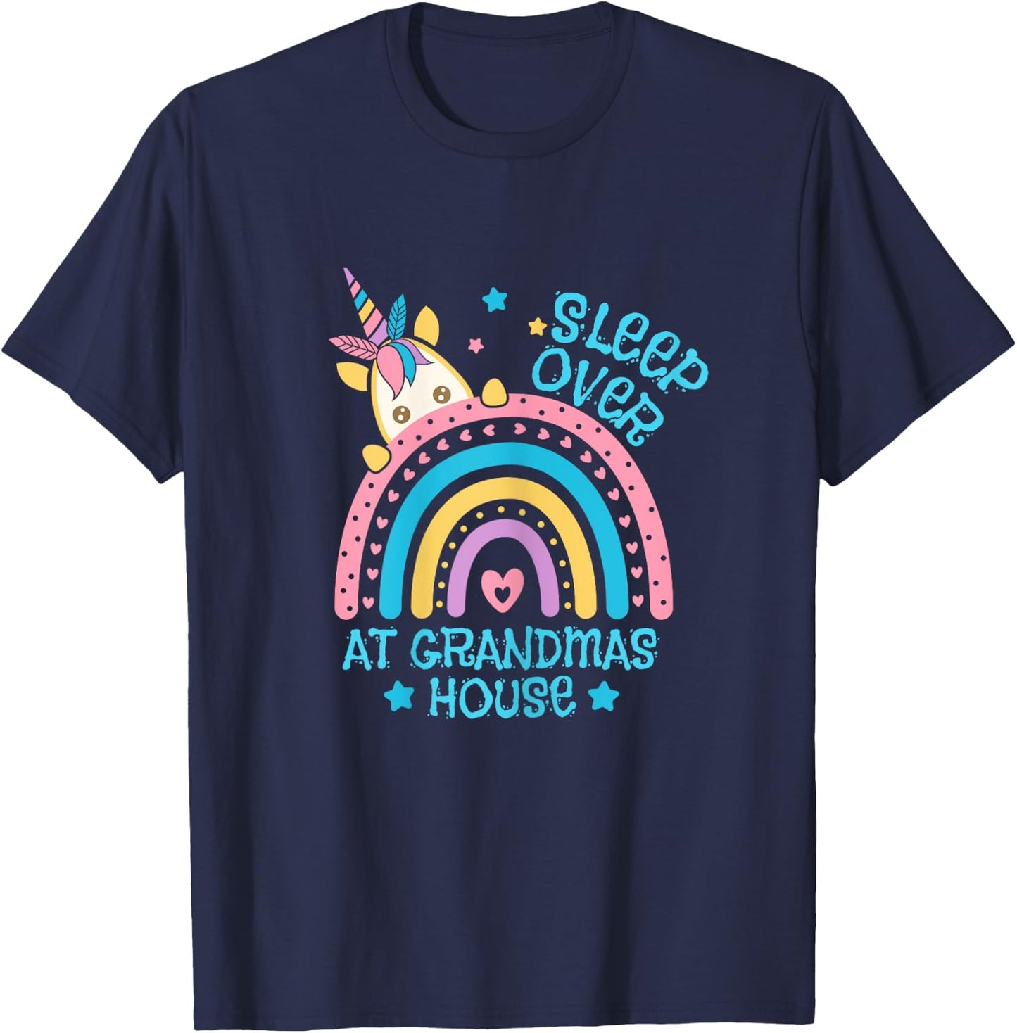 Unicorn Slumber Party Sleepover At Grandmas House T-Shirt - T-Shirt | Navy