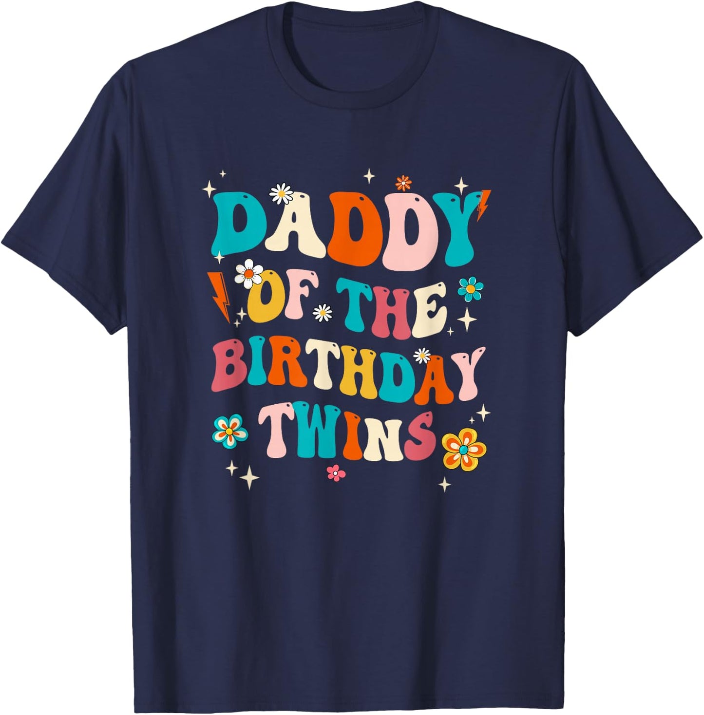 Daddy of The Birthday Twins Boys Girls Party Retro Bday T-Shirt - T-Shirt | Navy