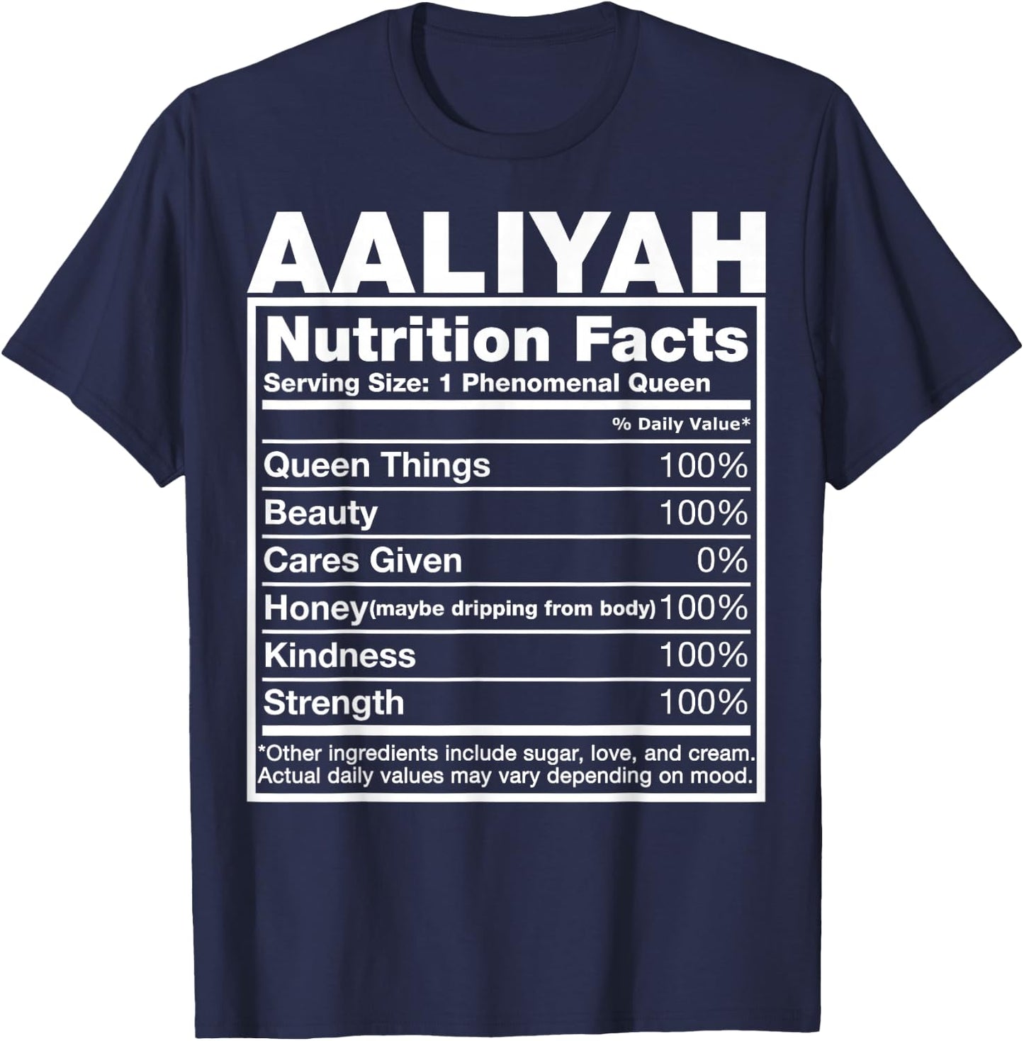 Aaliyah Nutrition Facts Aaliyah Name Birthday Shirt T-Shirt - T-Shirt | Navy