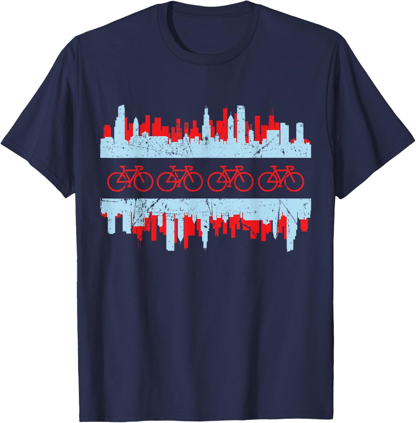 Chicago Cyclist Flag Skyline Cycling Bicycle Gift T-Shirt - T-Shirt | Navy