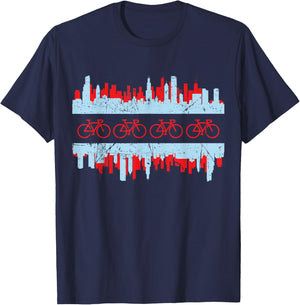 Chicago Cyclist Flag Skyline Cycling Bicycle Gift T-Shirt - T-Shirt | Navy