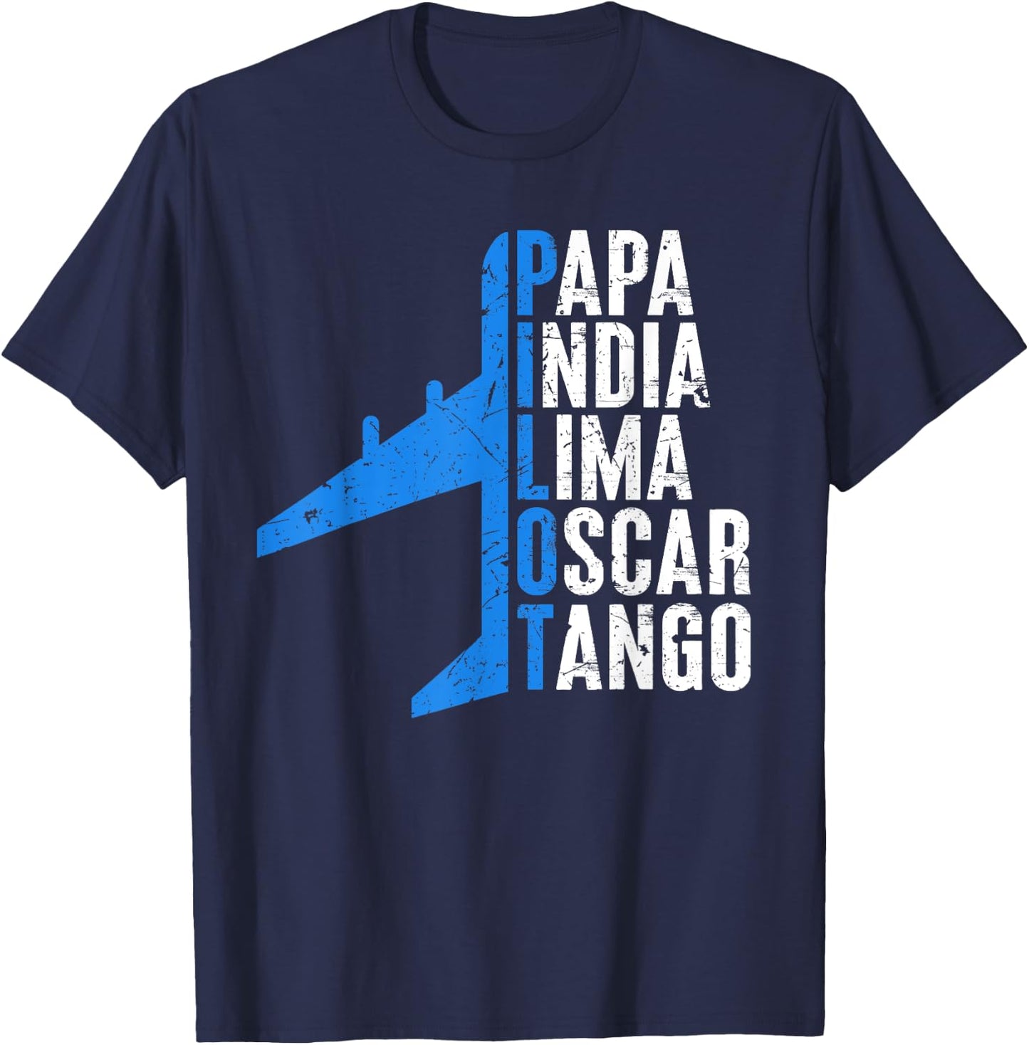 The Letters of the Word Pilot: Papa India Lima Oscar Tango T-Shirt - T-Shirt | Navy