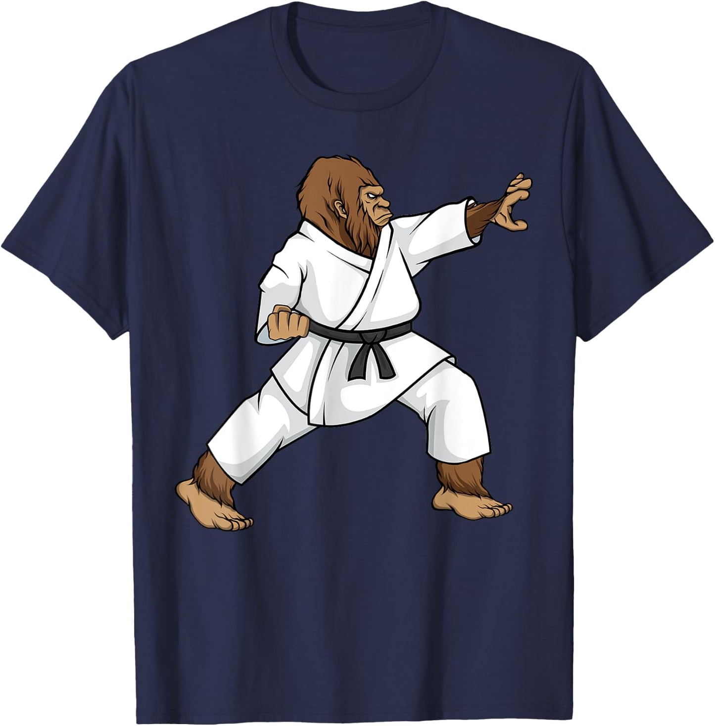 Funny Ninja Bigfoot doing Karate With Samurai Design Bigfoot T-Shirt - T-Shirt | Navy