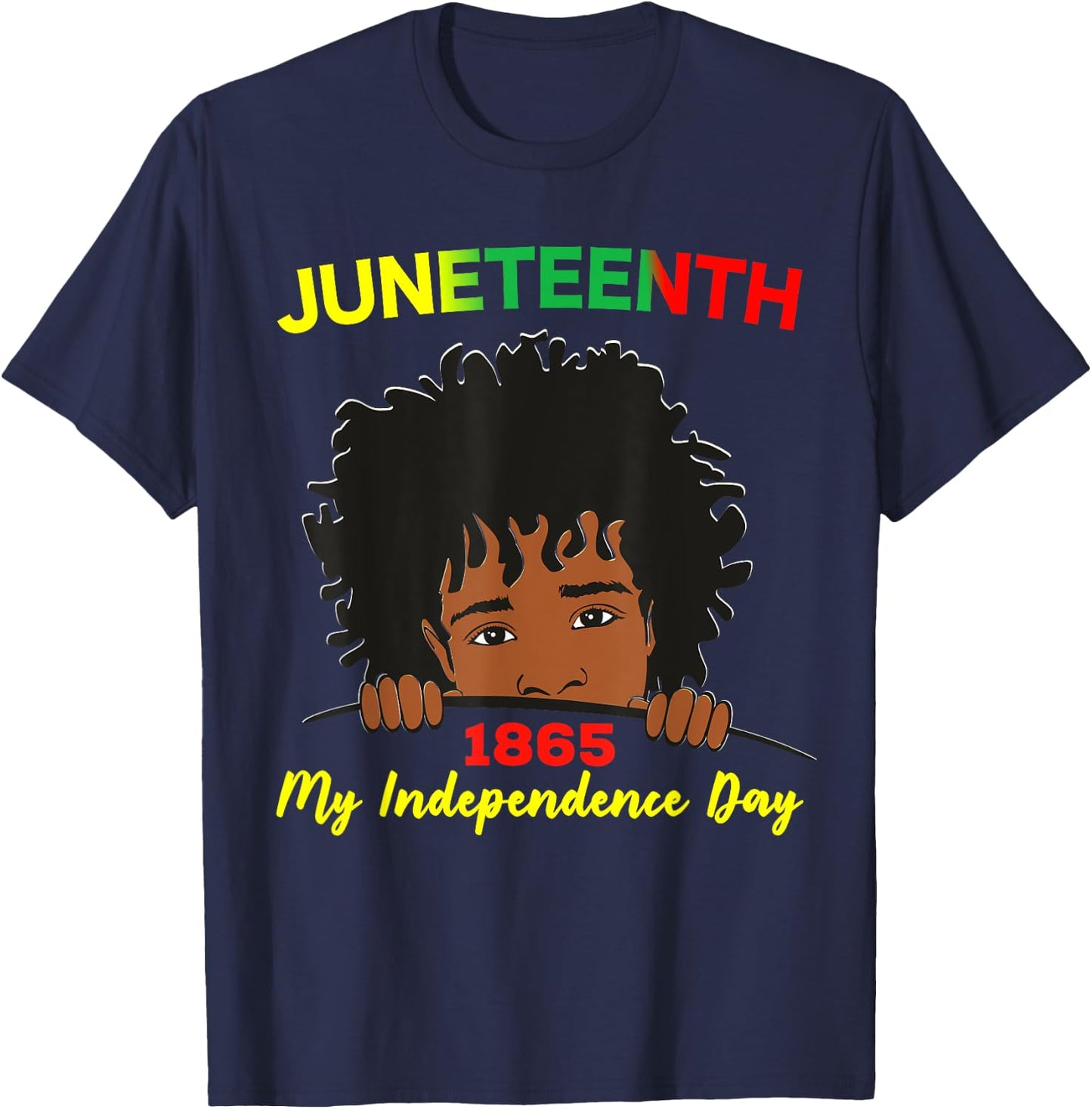 Happy Juneteenth Independence Teen Youth Afro Locs Black Boy T-Shirt - T-Shirt | Navy