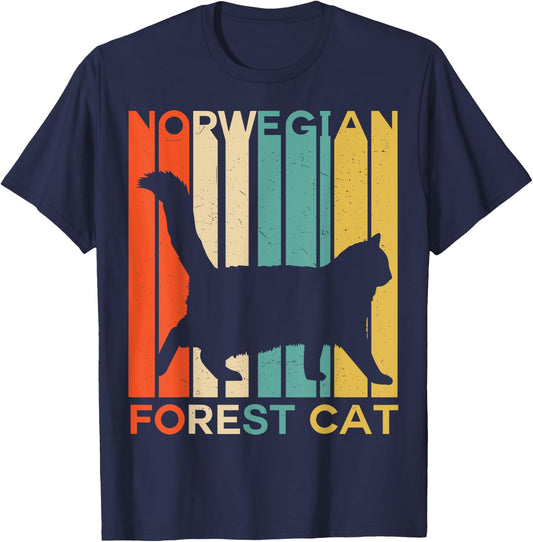 Retro Vintage Norwegian Forest Cat Silhouette Norwegian Women T-Shirt - T-Shirt | Navy