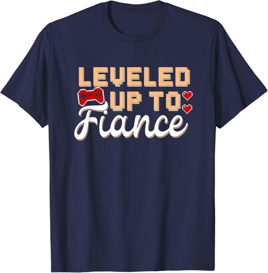 Fiance Gamer Leveled Up Engagement Newly Engaged Couple T-Shirt - T-Shirt | Navy