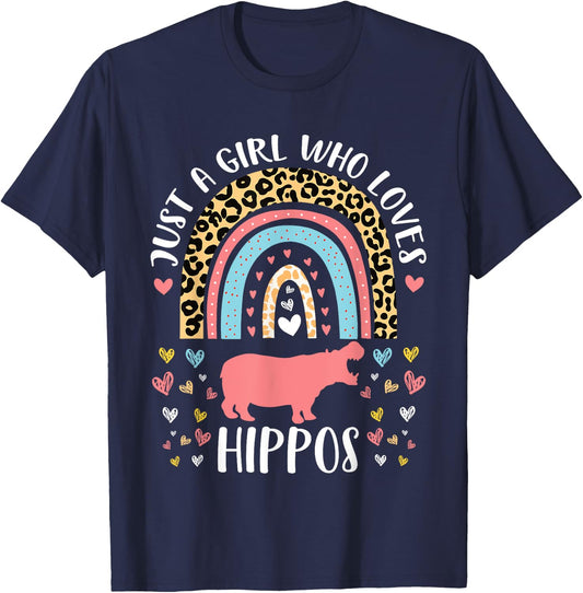 I'm Just A Girl Who Loves Hippos Heart Funny Hippo Lover T-Shirt - T-Shirt | Navy
