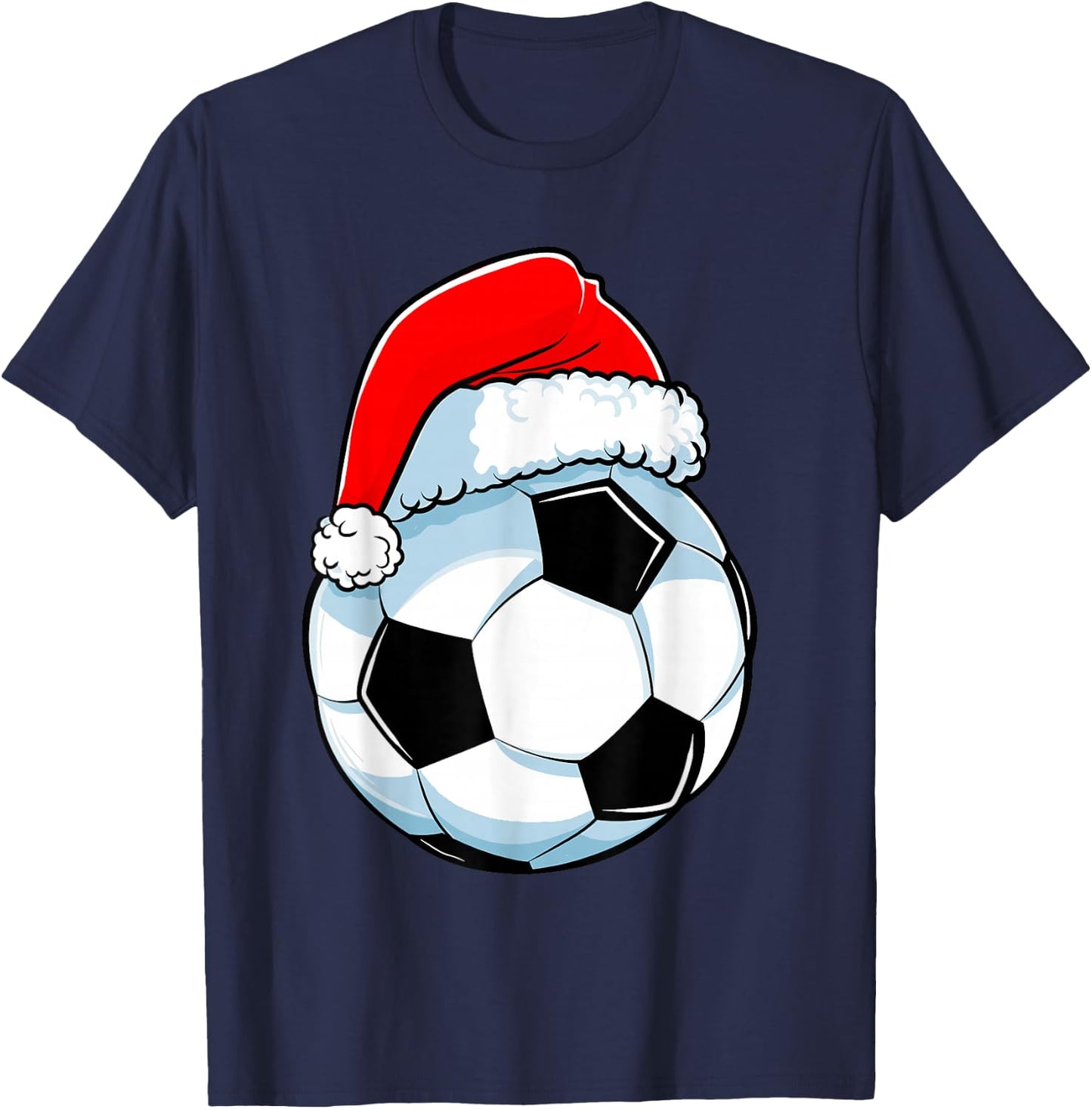 Soccer Christmas Funny Santa Hat Ball Sports Men Kids Boys T-Shirt - T-Shirt | Navy