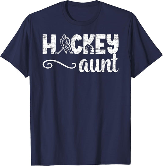 Hockey Aunt Proud Ice Hockey Player Auntie T-Shirt - T-Shirt | Navy