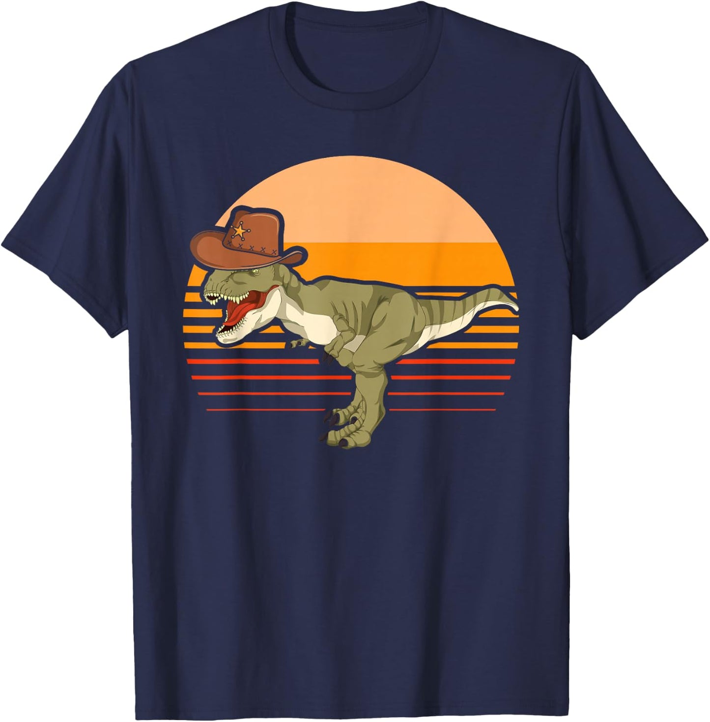 Retro Roar Dino Hat Roaring T-Rex Cowboy Dinosaur T-Shirt - T-Shirt | Navy
