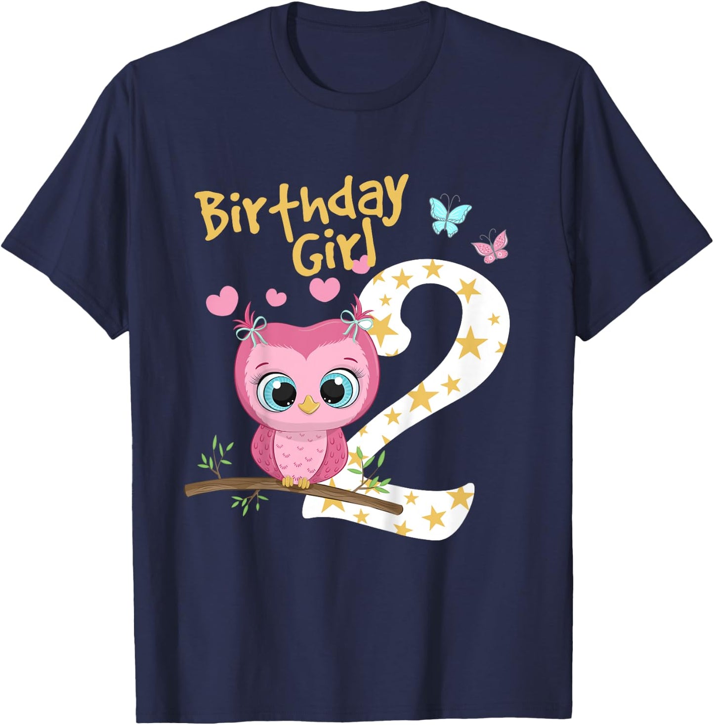 2nd Birthday Shirt For Girls Owl Birthday Girl 2 Years T-Shirt - T-Shirt | Navy