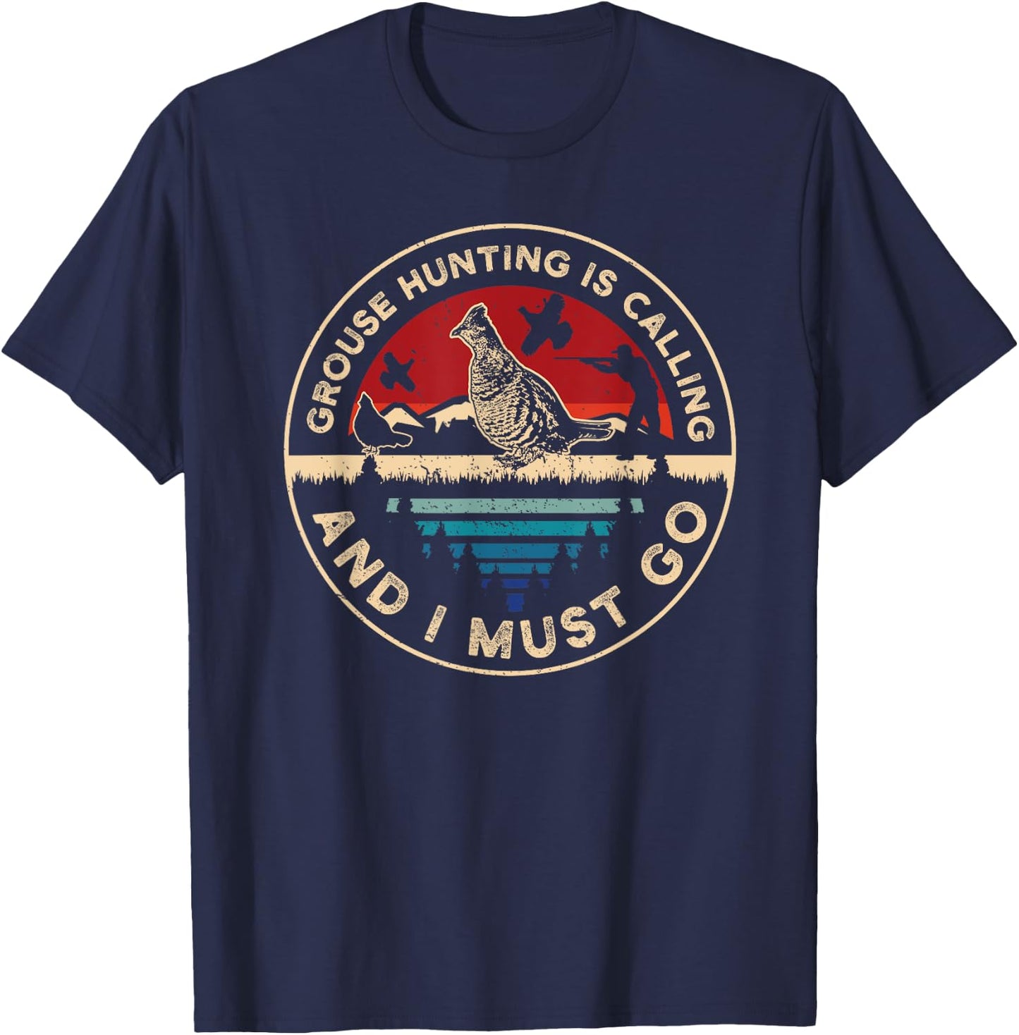 Hunting Ruffed Grouse bird- Retro funny phone calls Hunter T-Shirt - T-Shirt | Navy