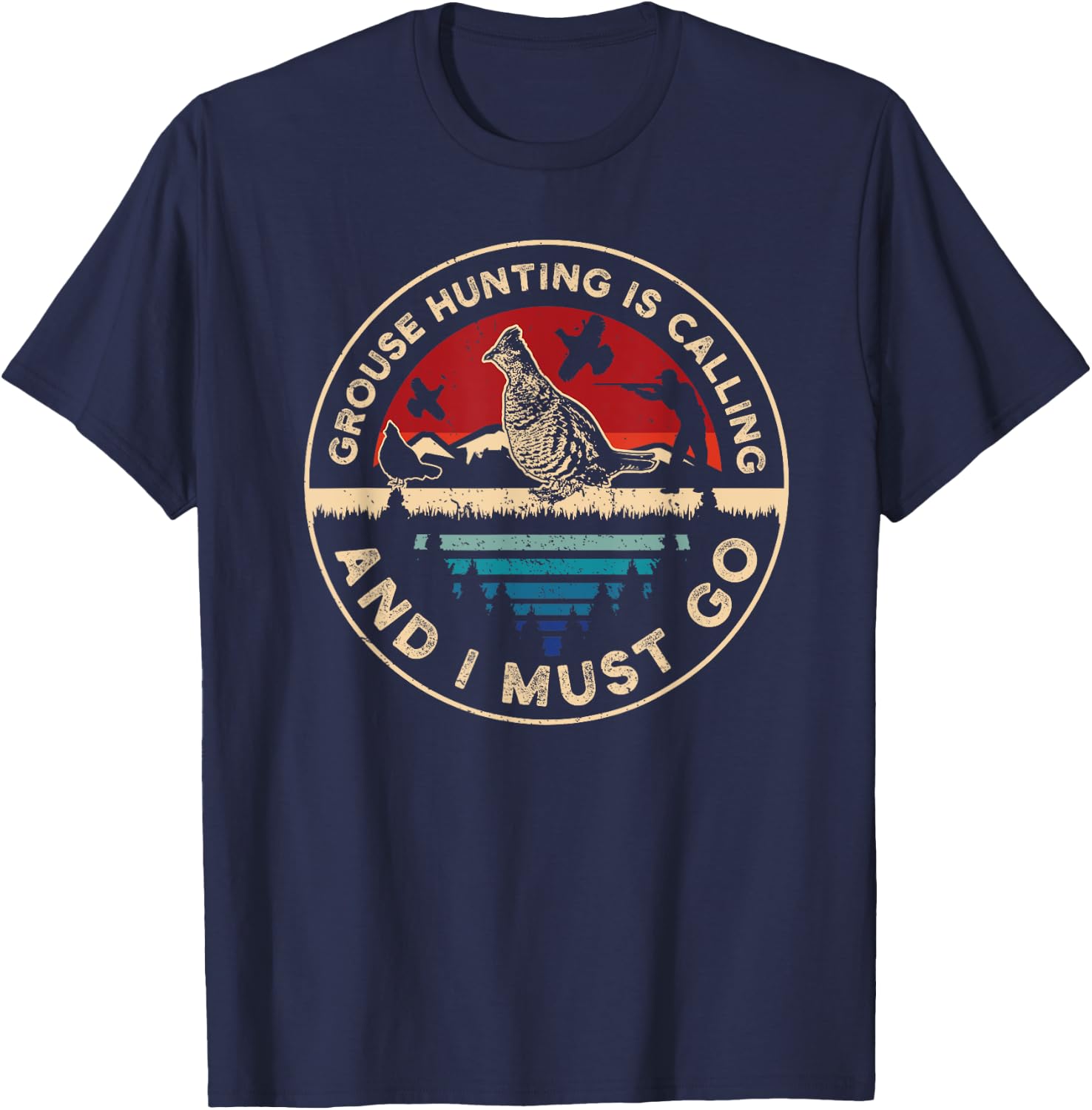 Hunting Ruffed Grouse bird- Retro funny phone calls Hunter T-Shirt - T-Shirt | Navy