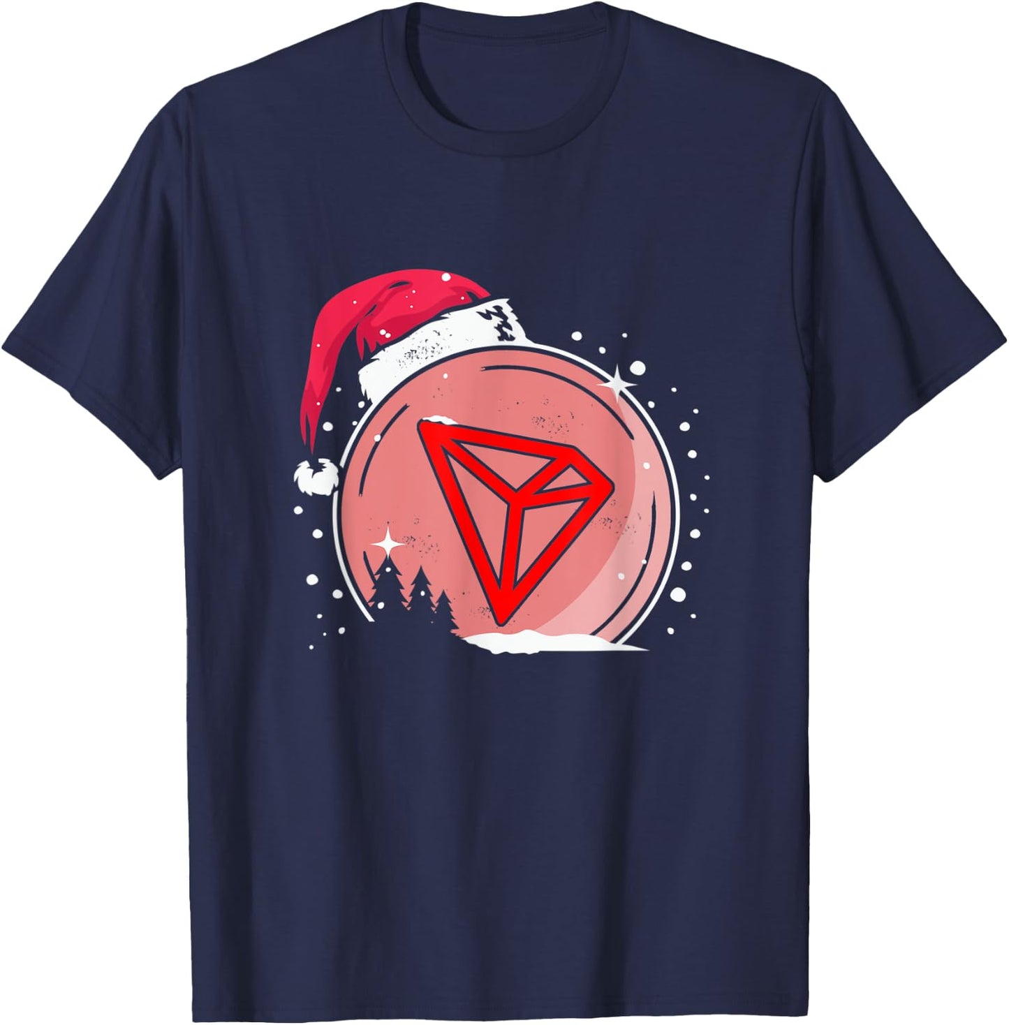 Christmas Santa Hat Tron Hodl TRX Crypto Currency Coin T-Shirt - T-Shirt | Navy
