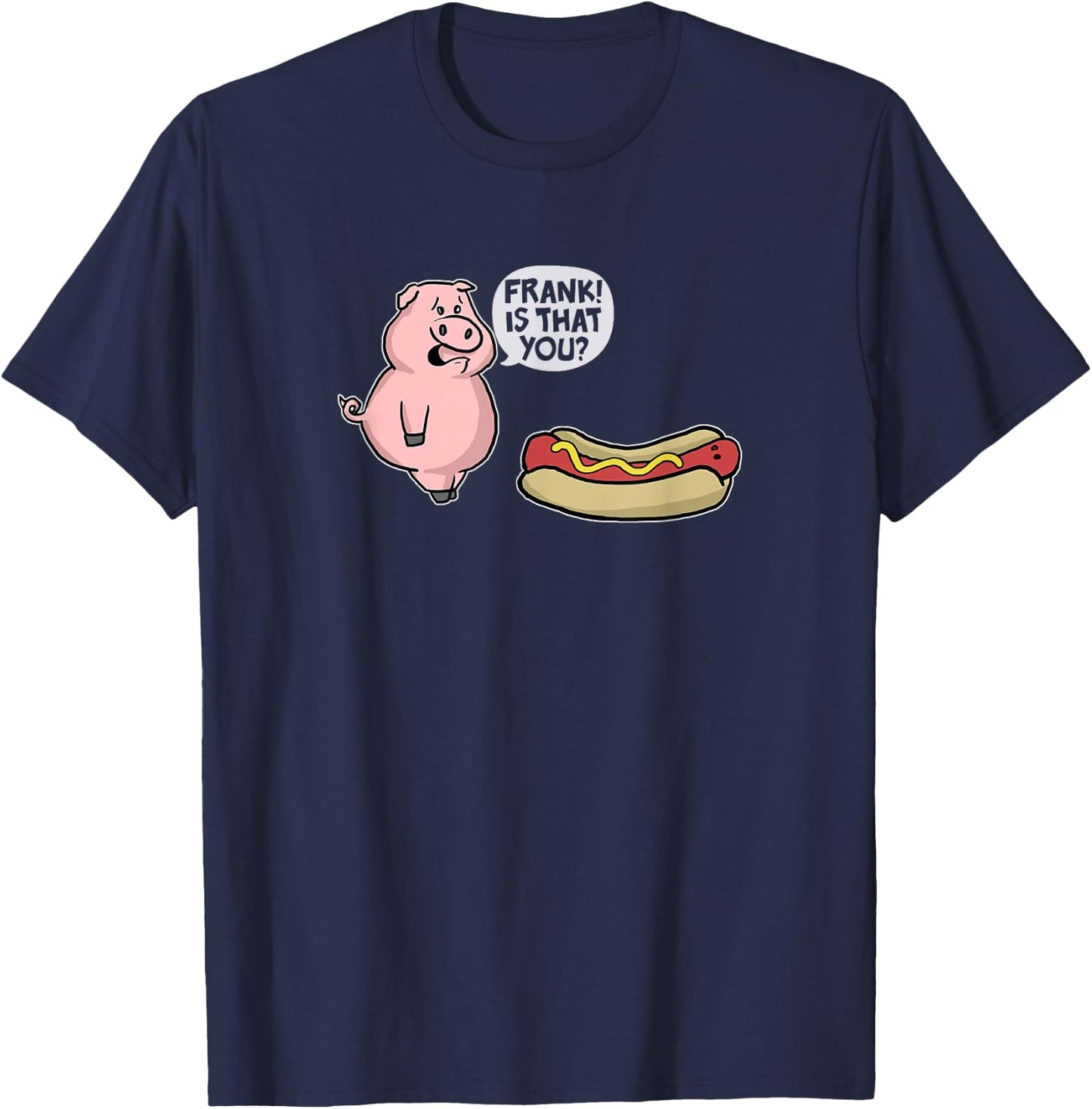 Trendy Apparel -Adults Casual Graphic Black Small Pig And Hot Dog Funny Cartoon T-Shirt - T-Shirt | Navy