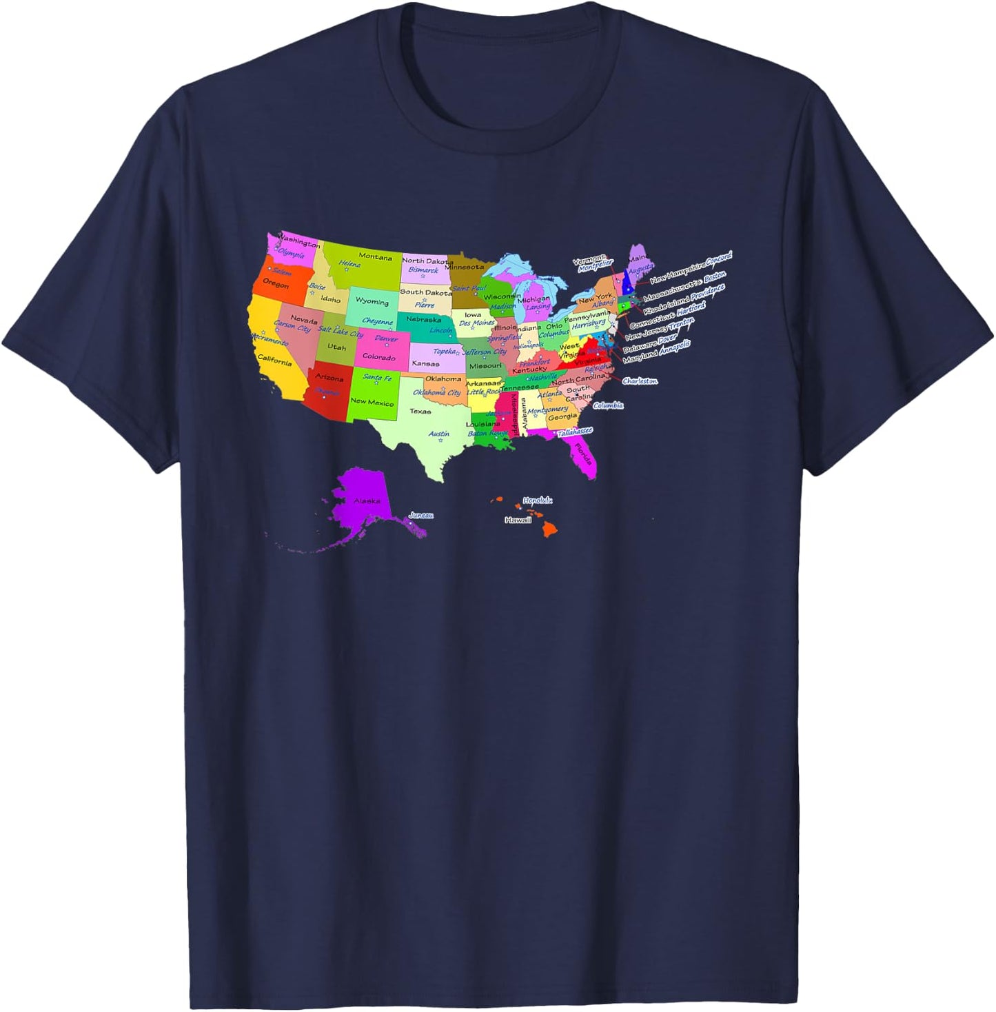 USA map with states and capital cities T-Shirt - T-Shirt | Navy