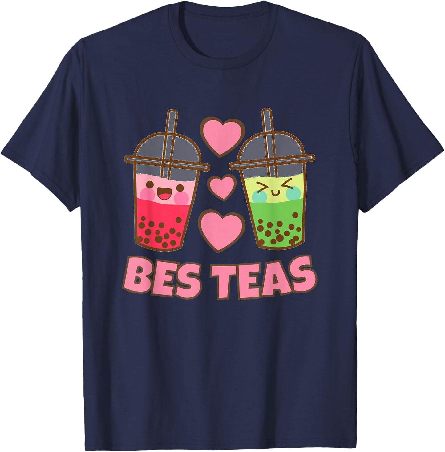 BES Teas Besties Cute Kawaii Bubble Tea Boba Best Friend Small T-Shirt - T-Shirt | Navy