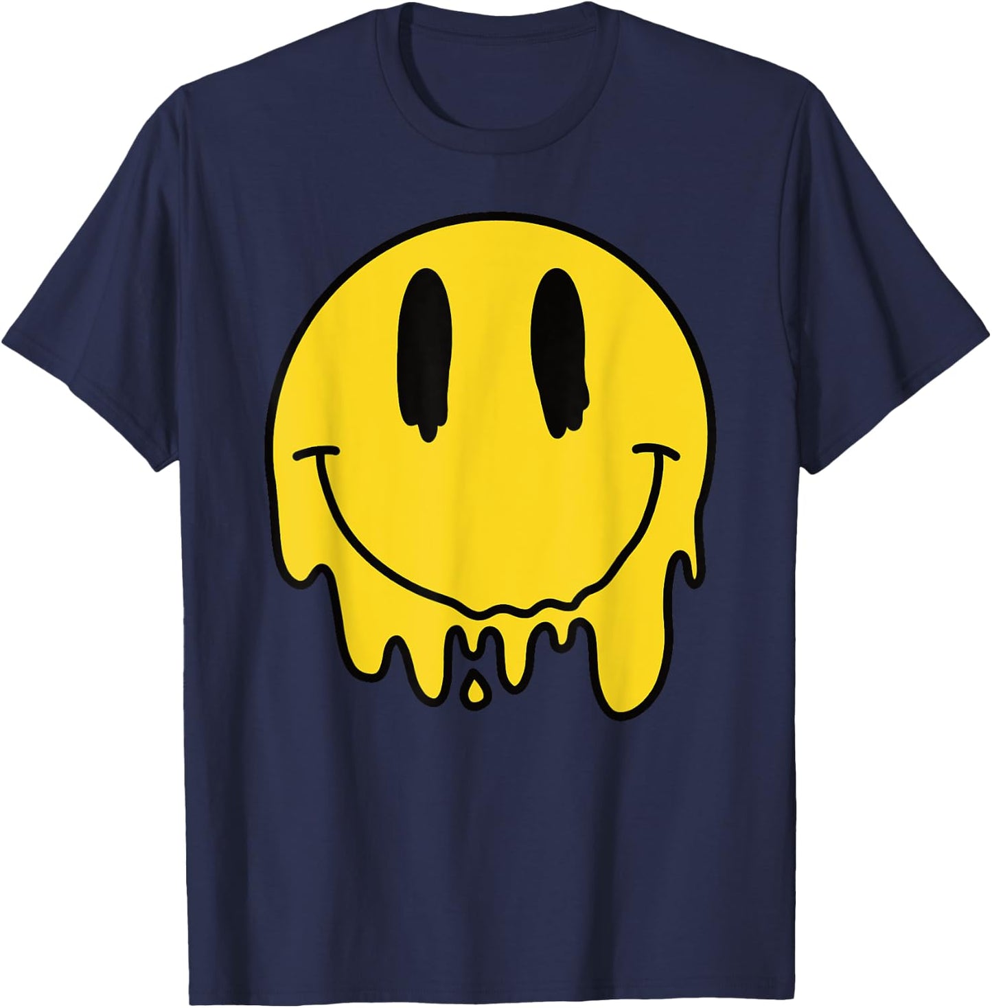 Melting Yellow Smile Funny Smiling Melted Dripping Face Cute T-Shirt - T-Shirt | Navy