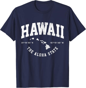 Hawaii Hawaiian Islands Coordinates State Map Souvenir Gift T-Shirt - T-Shirt | Navy