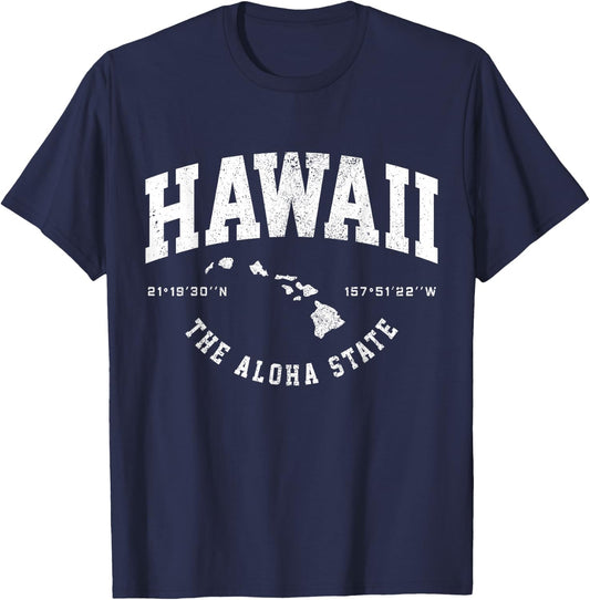 Hawaii Hawaiian Islands Coordinates State Map Souvenir Gift T-Shirt - T-Shirt | Navy