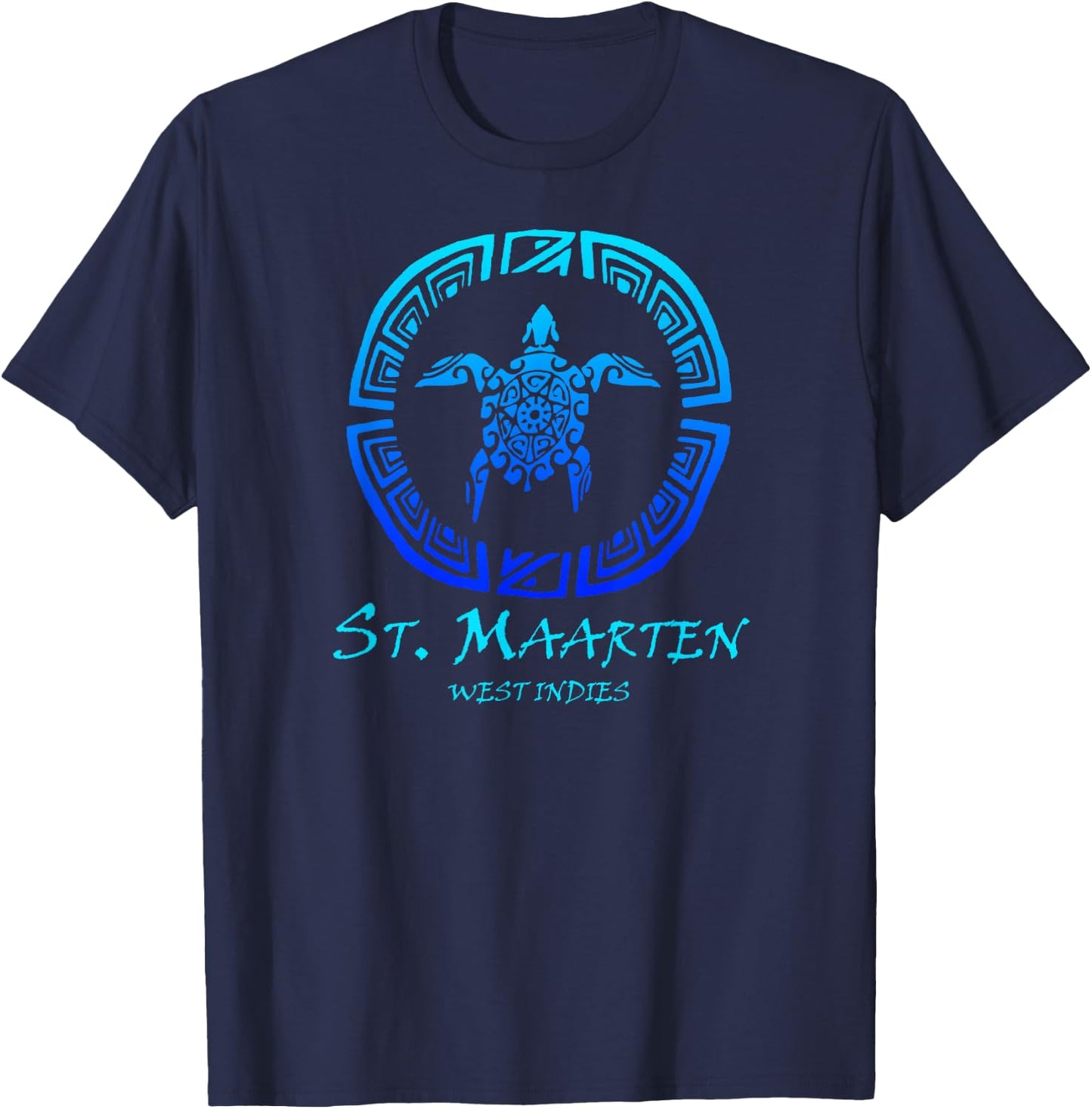 St. Maarten, West Indies Vintage Tribal Turtle Vacation T-Shirt - T-Shirt | Navy