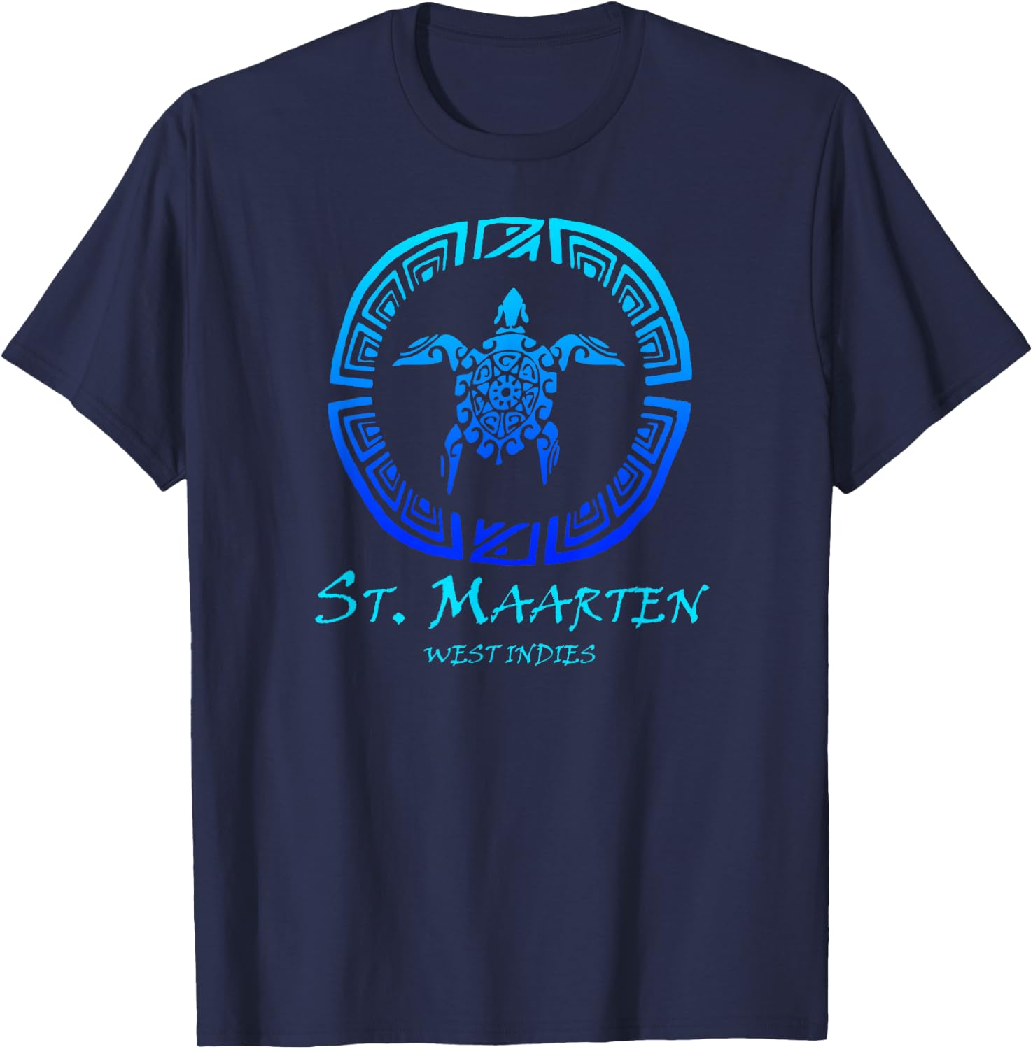 St. Maarten, West Indies Vintage Tribal Turtle Vacation T-Shirt - T-Shirt | Navy