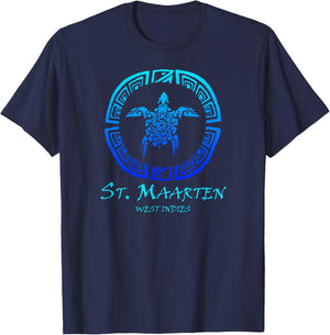St. Maarten, West Indies Vintage Tribal Turtle Vacation T-Shirt - T-Shirt | Navy