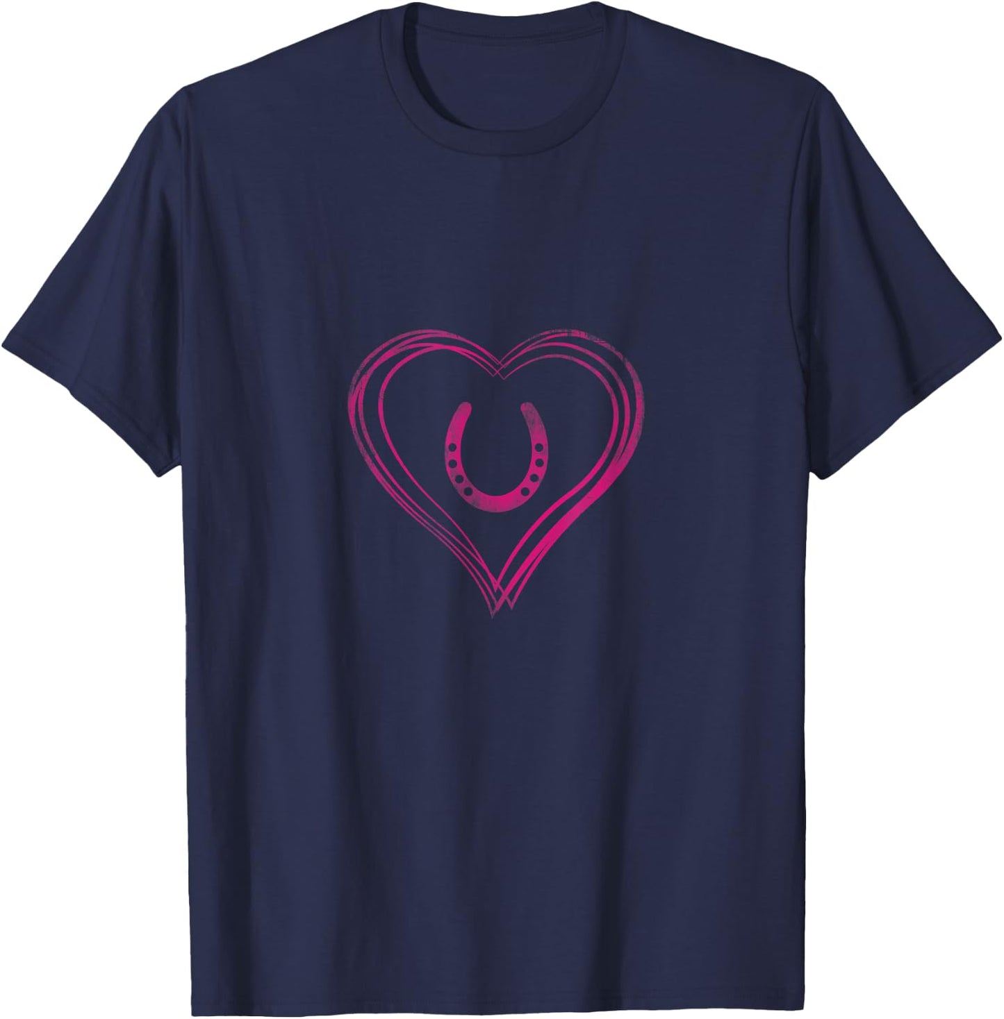 A Heart with Pink Horseshoe for Horses T-Shirt - T-Shirt | Navy