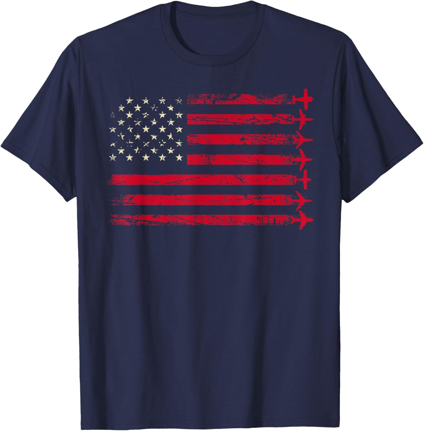 Aircraft American Flag Airplane Pilot 4th of July Aviation Kids Men T-Shirt - T-Shirt | Navy
