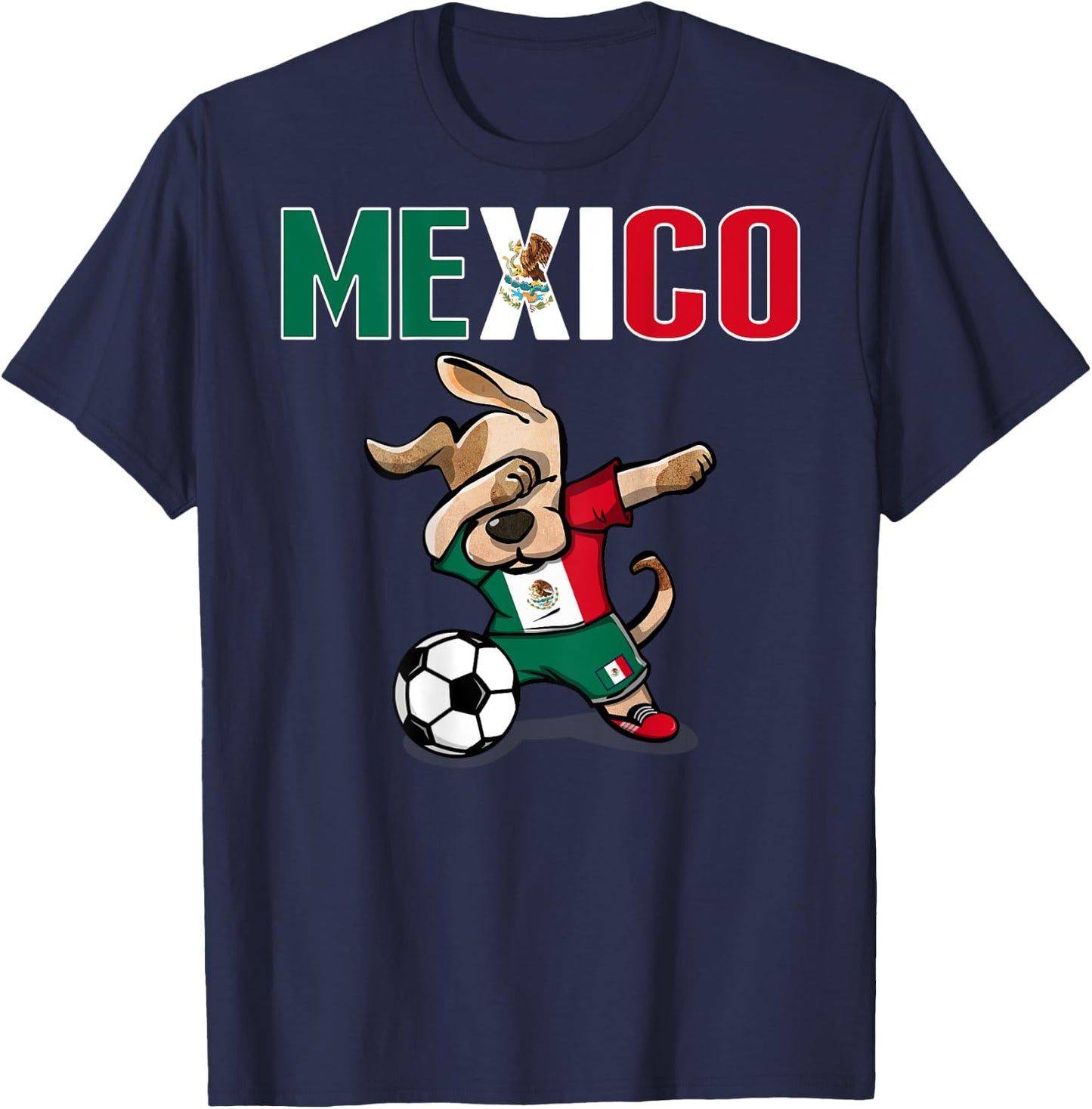 Dabbing Dog Mexico Soccer Lover Jersey Mexican Flag Football Women Kids T-Shirt - T-Shirt | Navy
