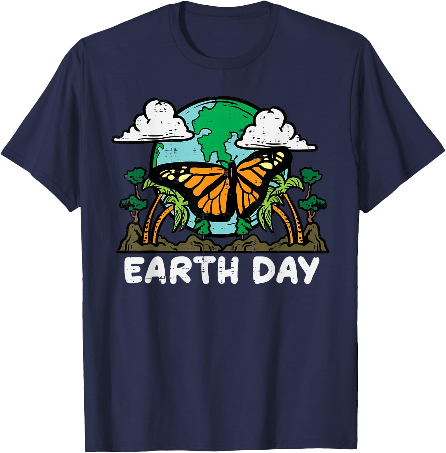 Earth Day Monarch Butterfly Cute Environment Men Women Kids T-Shirt - T-Shirt | Navy