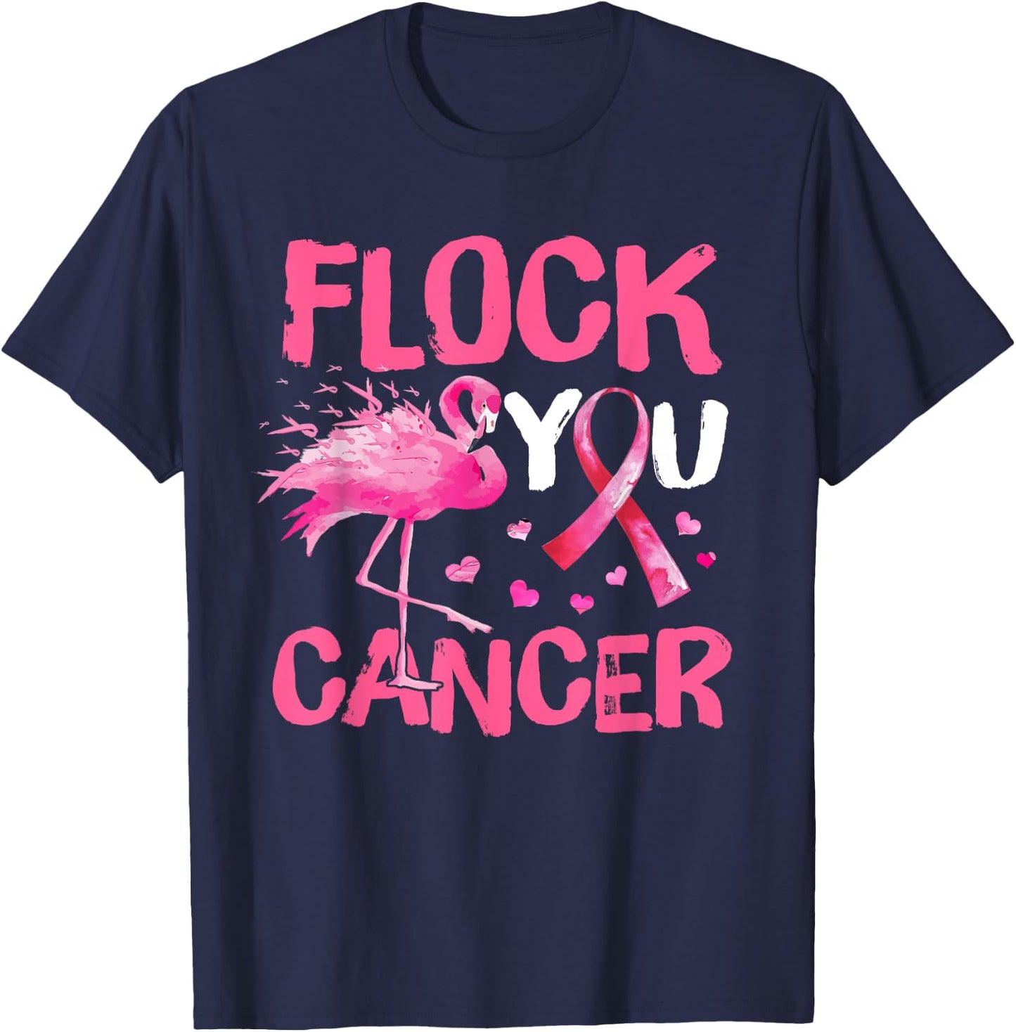 Flock You Breast Cancer Flamingo Pink Ribbon Support T-Shirt - T-Shirt | Navy