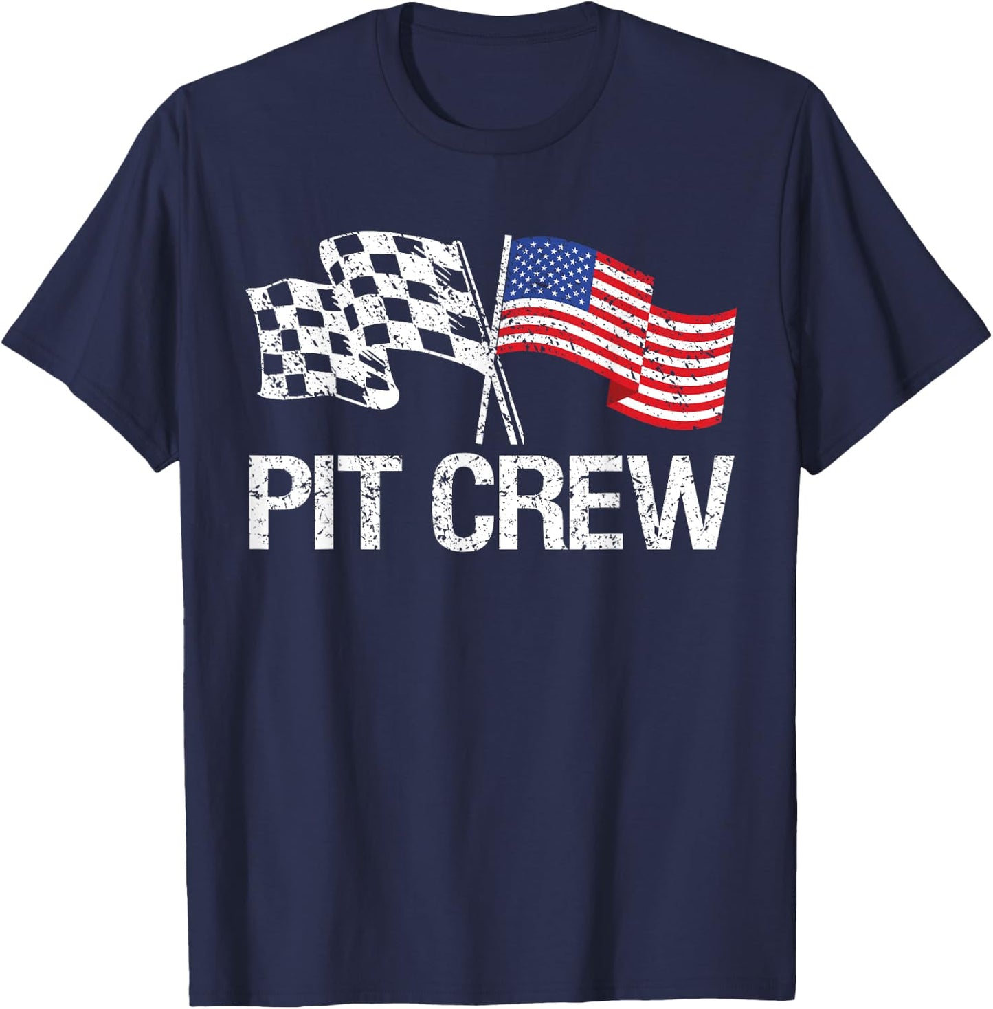 Pit Crew for Race Car Parties USA Racing Flag T-Shirt - T-Shirt | Navy