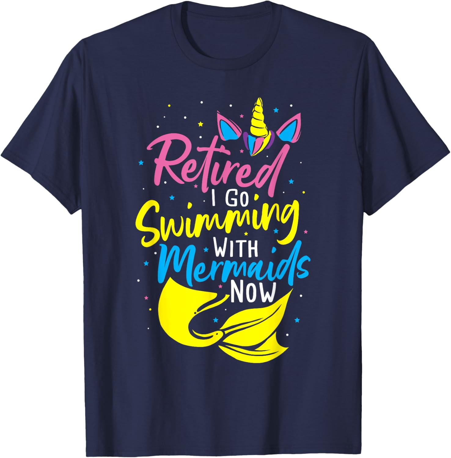 Retired Swimming With Mermaids Squad - Retirement Mermaid T-Shirt - T-Shirt | Navy