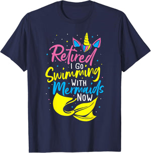 Retired Swimming With Mermaids Squad - Retirement Mermaid T-Shirt - T-Shirt | Navy